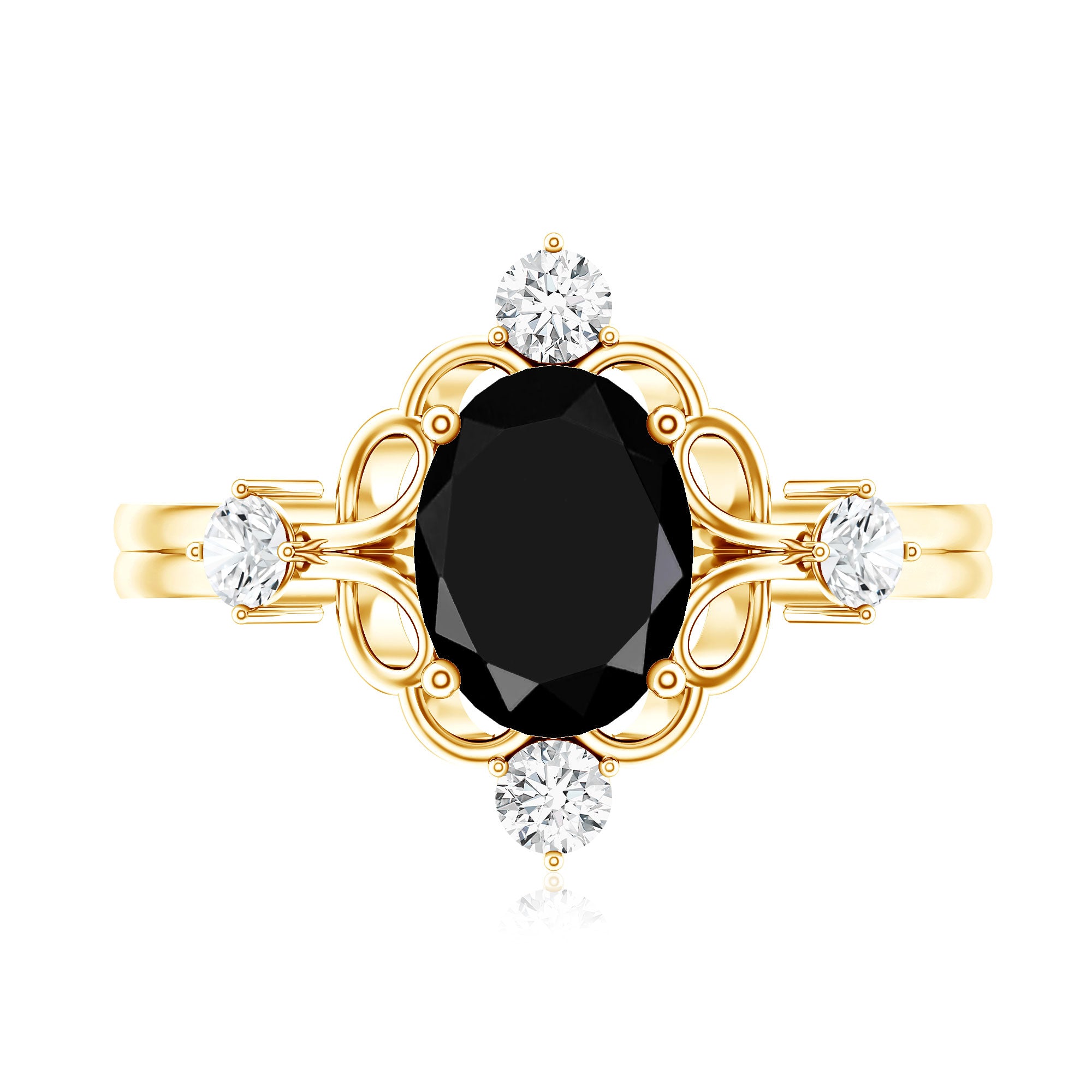 Vintage Style 1.9 Carat Lab Grown Black Diamond Oval Engagement Ring with White Diamond AAAA ( Synthetic ) - Rosec Jewels