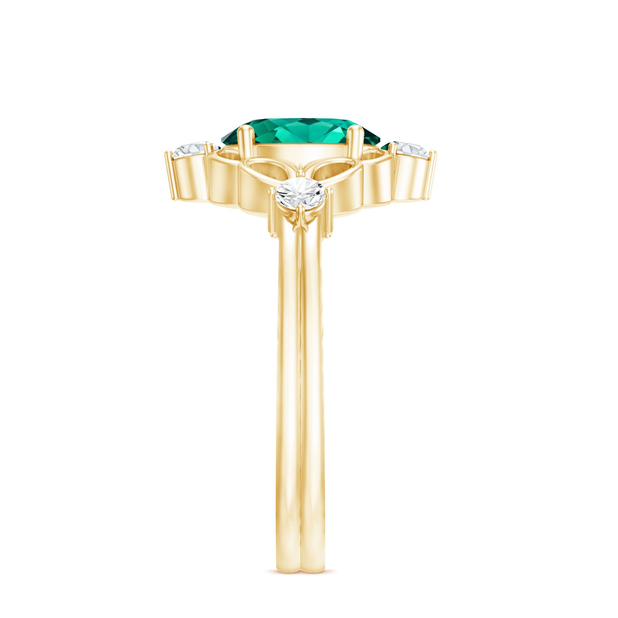 Vintage Inspired 1.2 Carat Lab Grown Emerald Oval Engagement Ring with Diamond AAAA - Rosec Jewels
