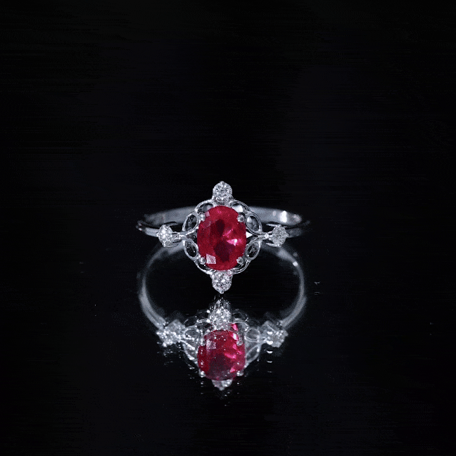 Oval Cut Created Ruby Solitaire Cocktail Ring with Diamond AAAA - Rosec Jewels