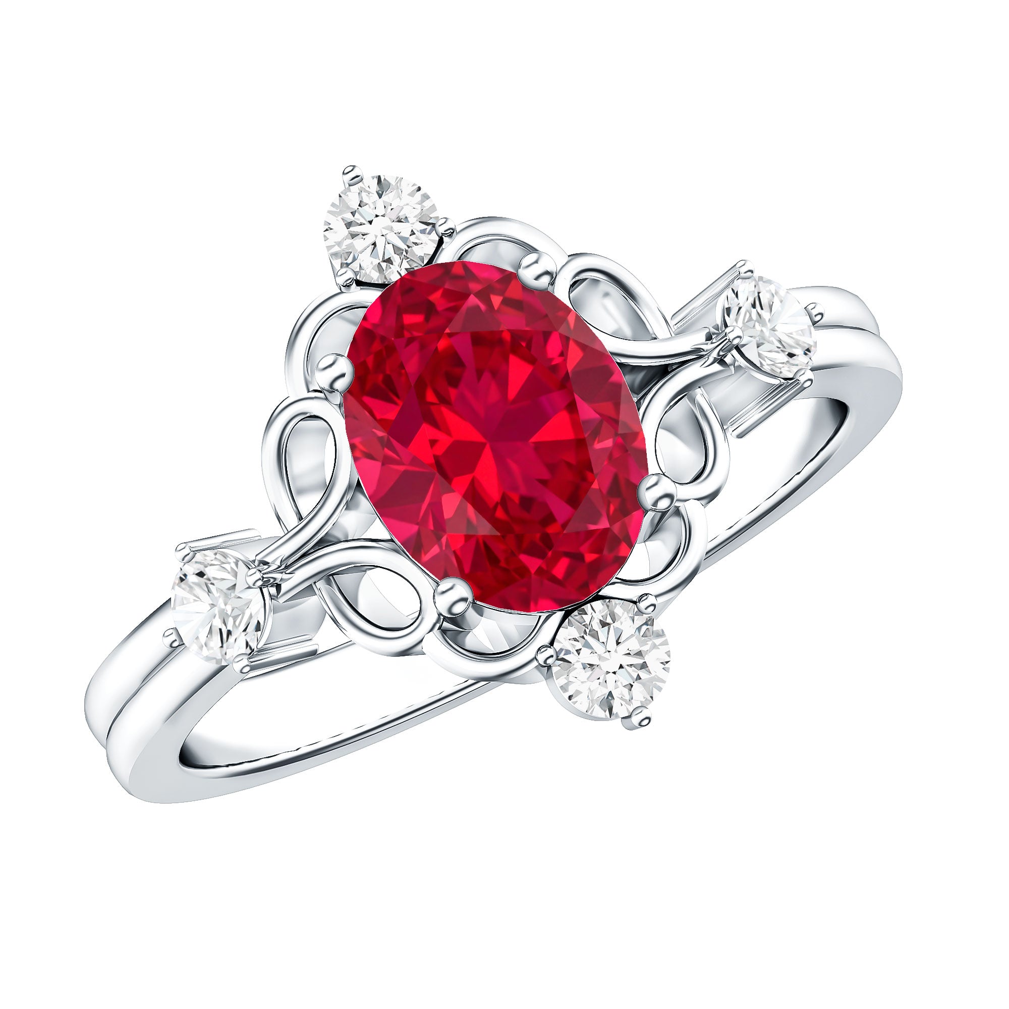 Oval Cut Created Ruby Solitaire Cocktail Ring with Diamond AAAA - Rosec Jewels