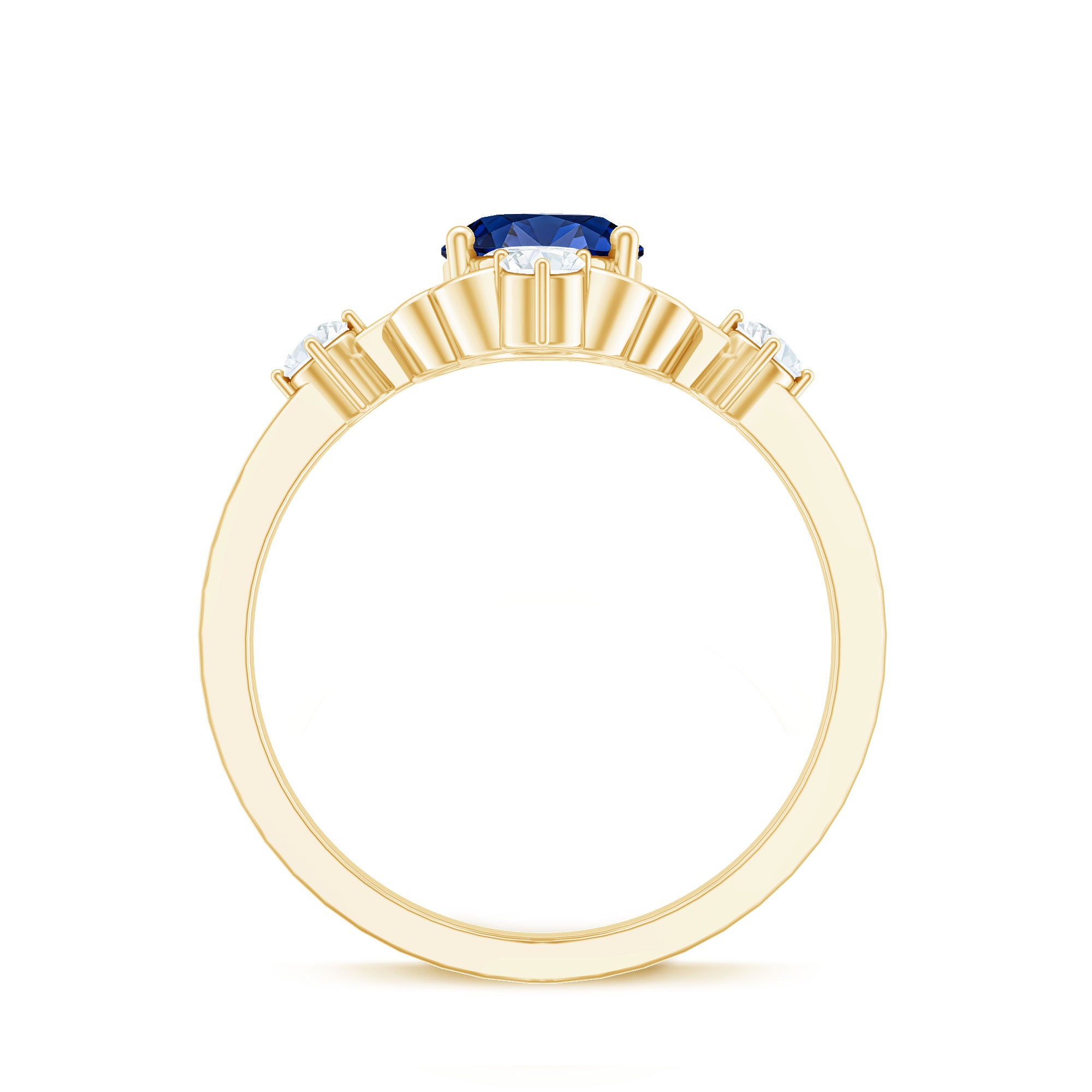 1.5 Carat Oval Cut Lab Grown Blue Sapphire Vintage Engagement Ring with Diamond AAAA - Rosec Jewels