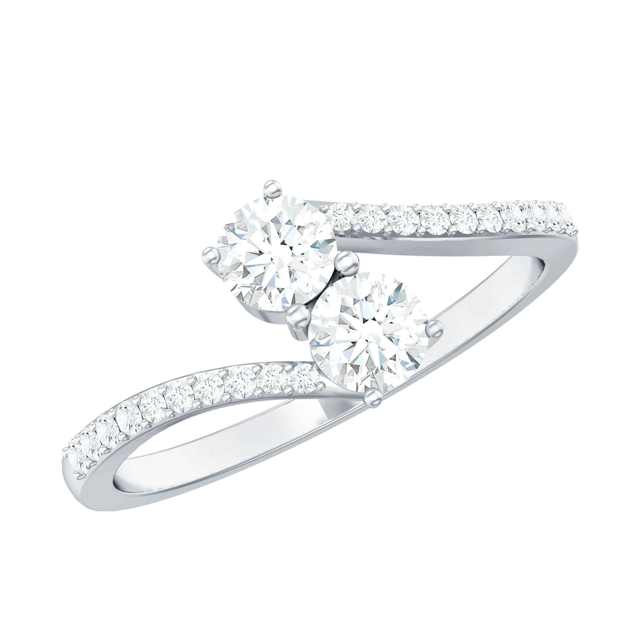 Certified Moissanite 2 Stone Promise Ring in Bypass Shank
