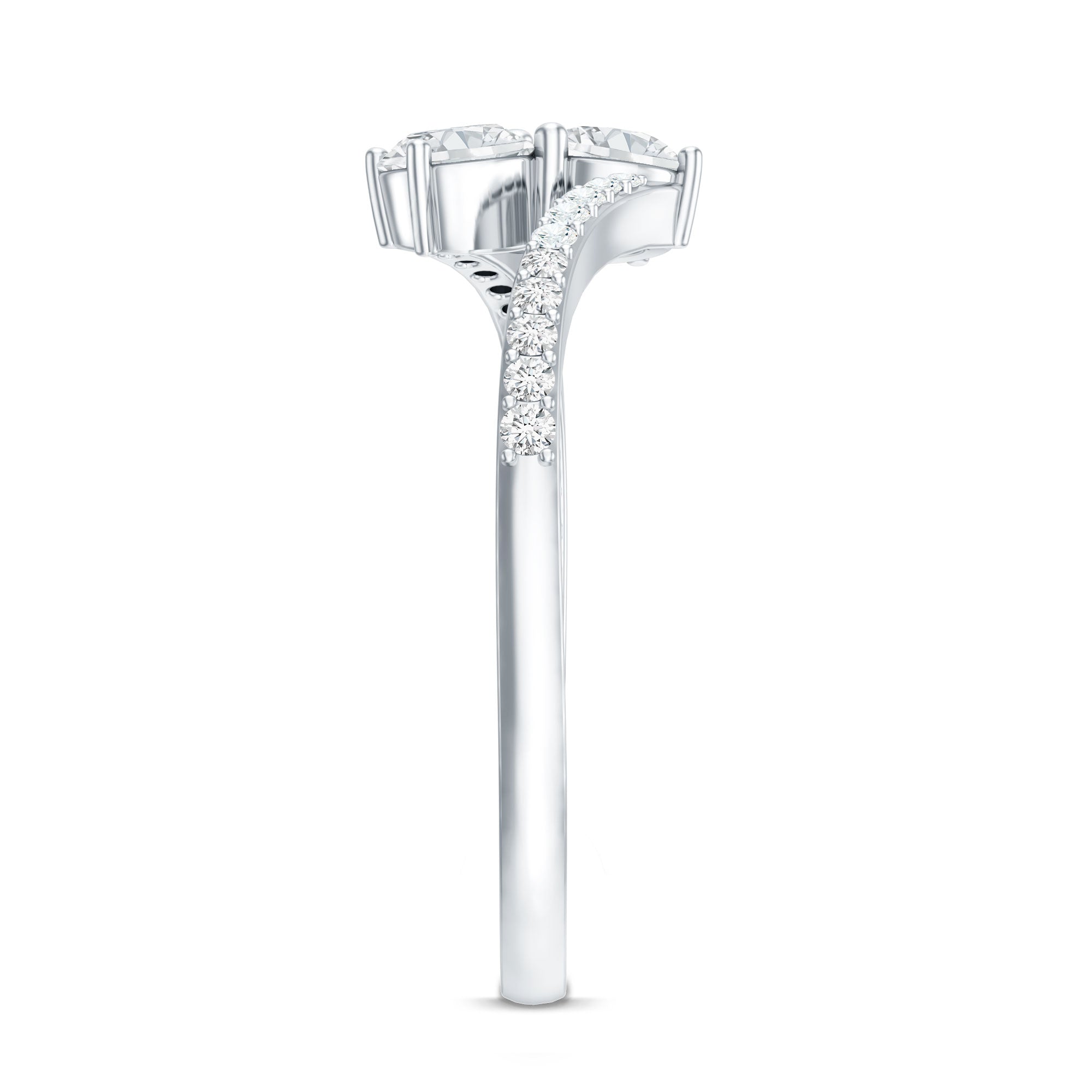 Certified Moissanite 2 Stone Promise Ring in Bypass Shank D-VS1 - Rosec Jewels