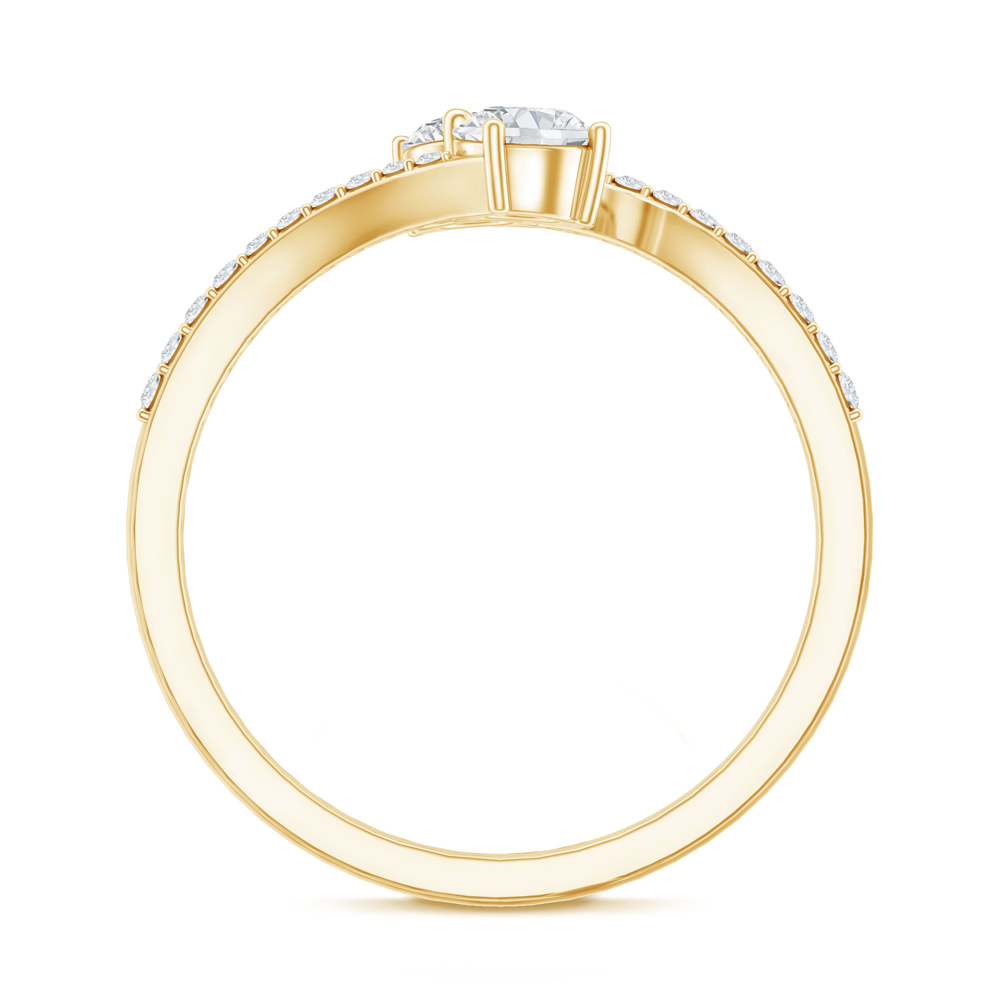 Certified Moissanite 2 Stone Promise Ring in Bypass Shank D-VS1 - Rosec Jewels