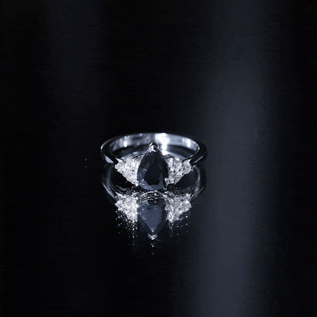 1 CT Pear Shaped Created Black Diamond Solitaire Ring with Diamond AAAA ( Synthetic ) - Rosec Jewels