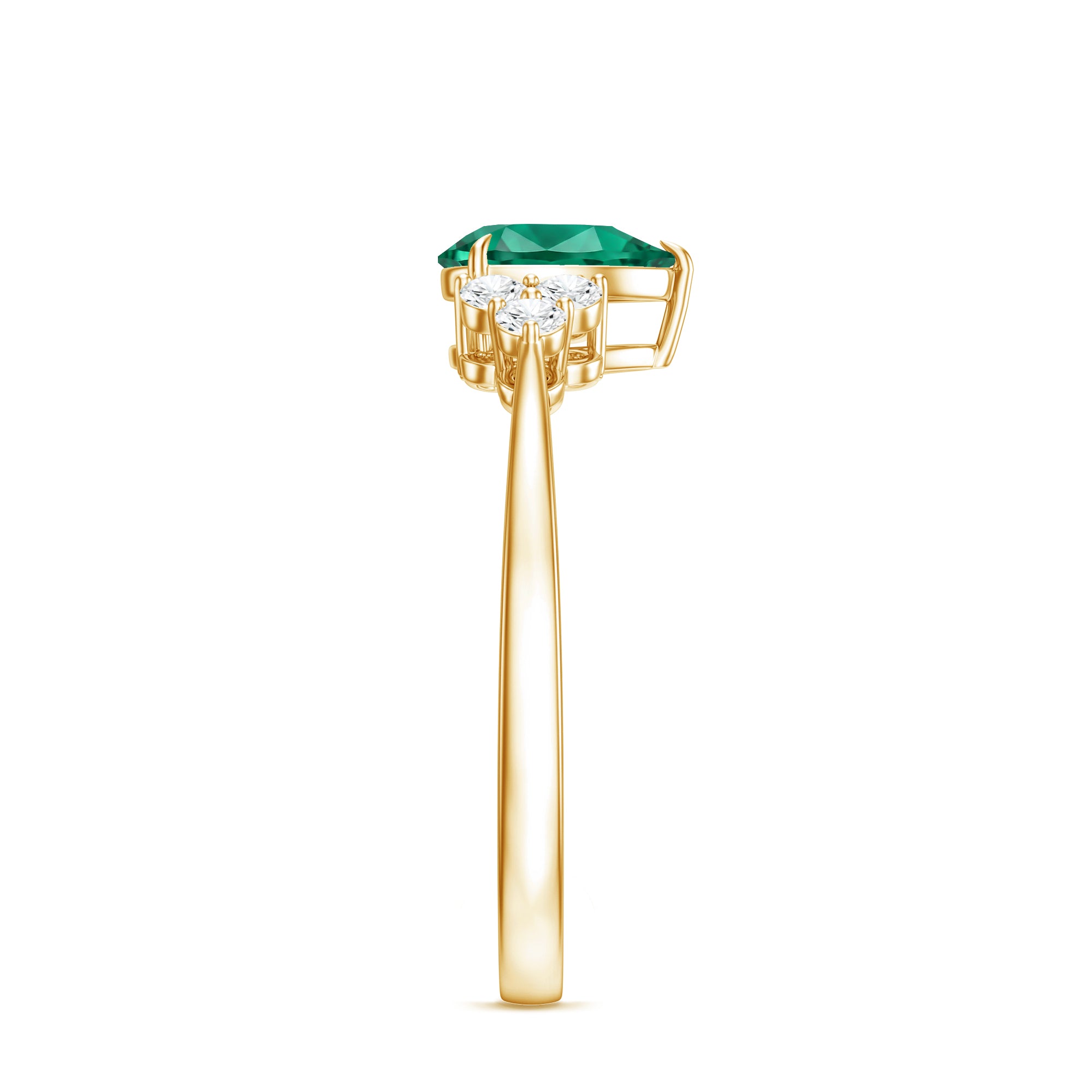 Certified Lab Grown Emerald Pear Shaped Engagement Ring with Diamond Trio AAAA - Rosec Jewels