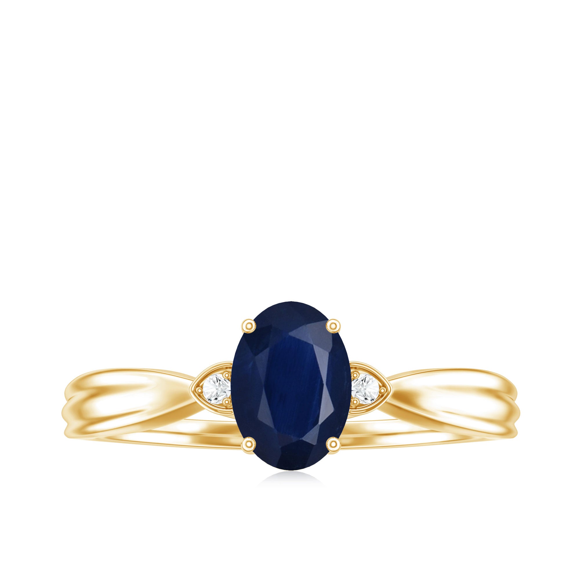 Oval Shape Real Blue Sapphire Solitaire Ring with Diamond AAA - Rosec Jewels