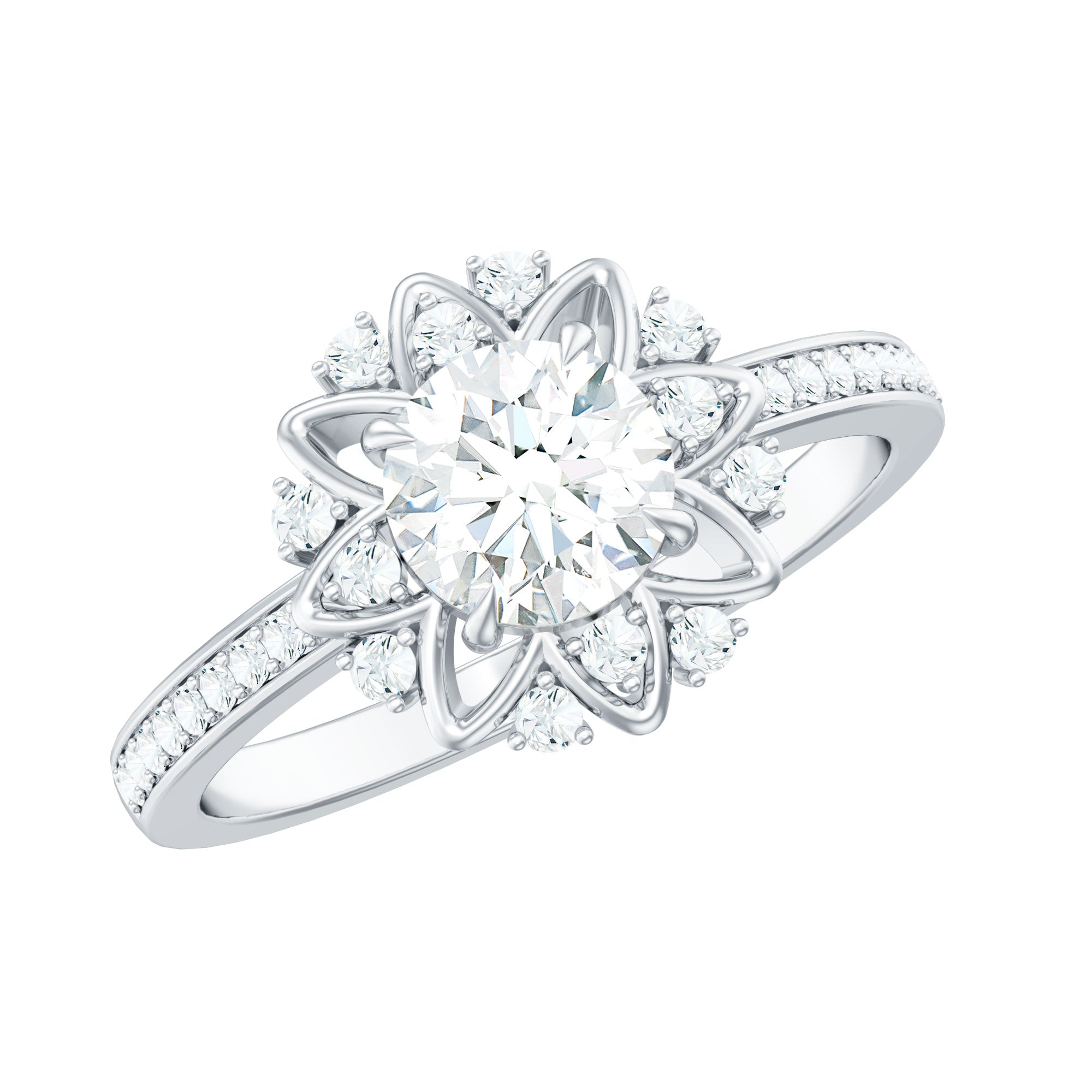 Round Certified Moissanite Flower Engagement Ring