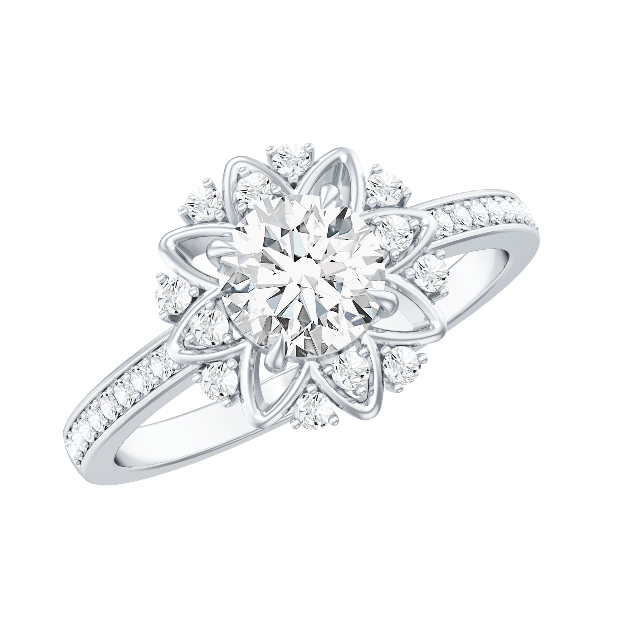 1.5 CT Round Certified Zircon Flower Engagement Ring AAAA - Rosec Jewels