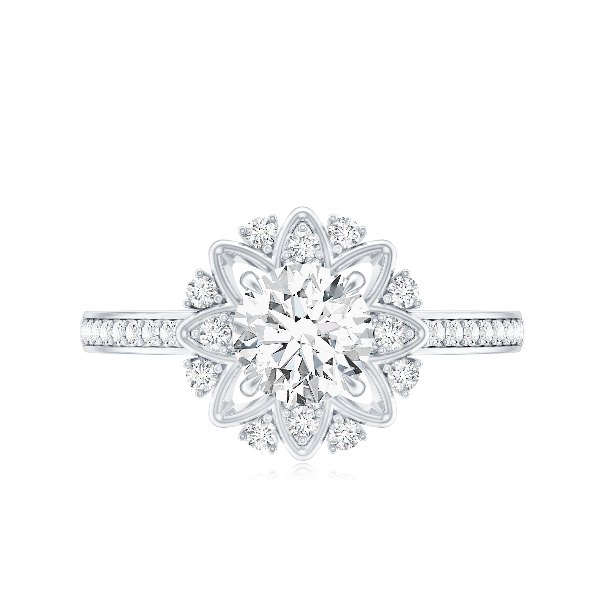 1.5 CT Round Certified Zircon Flower Engagement Ring AAAA - Rosec Jewels