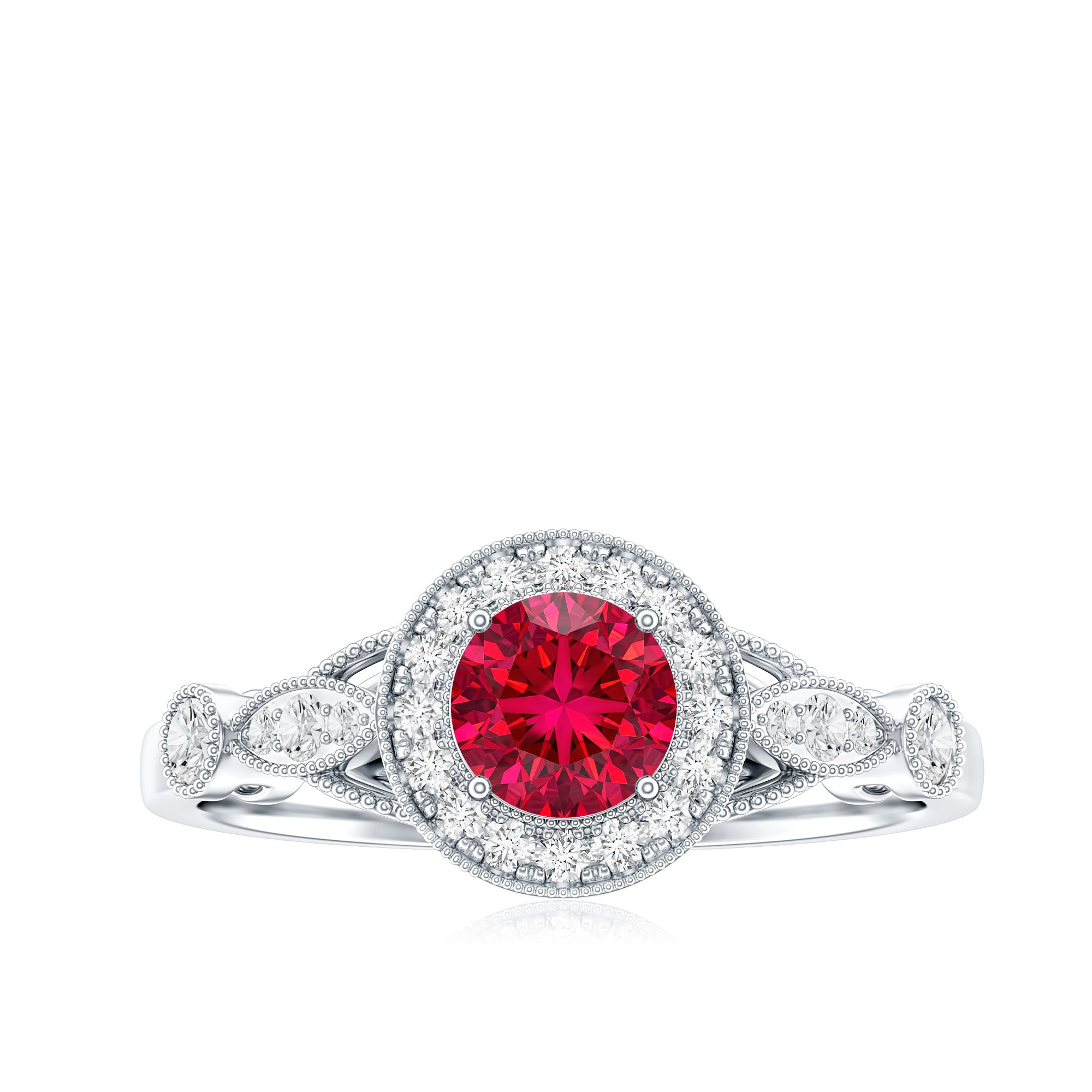 Antique Inspired Lab Created Ruby and Diamond Engagement Ring AAAA - Rosec Jewels