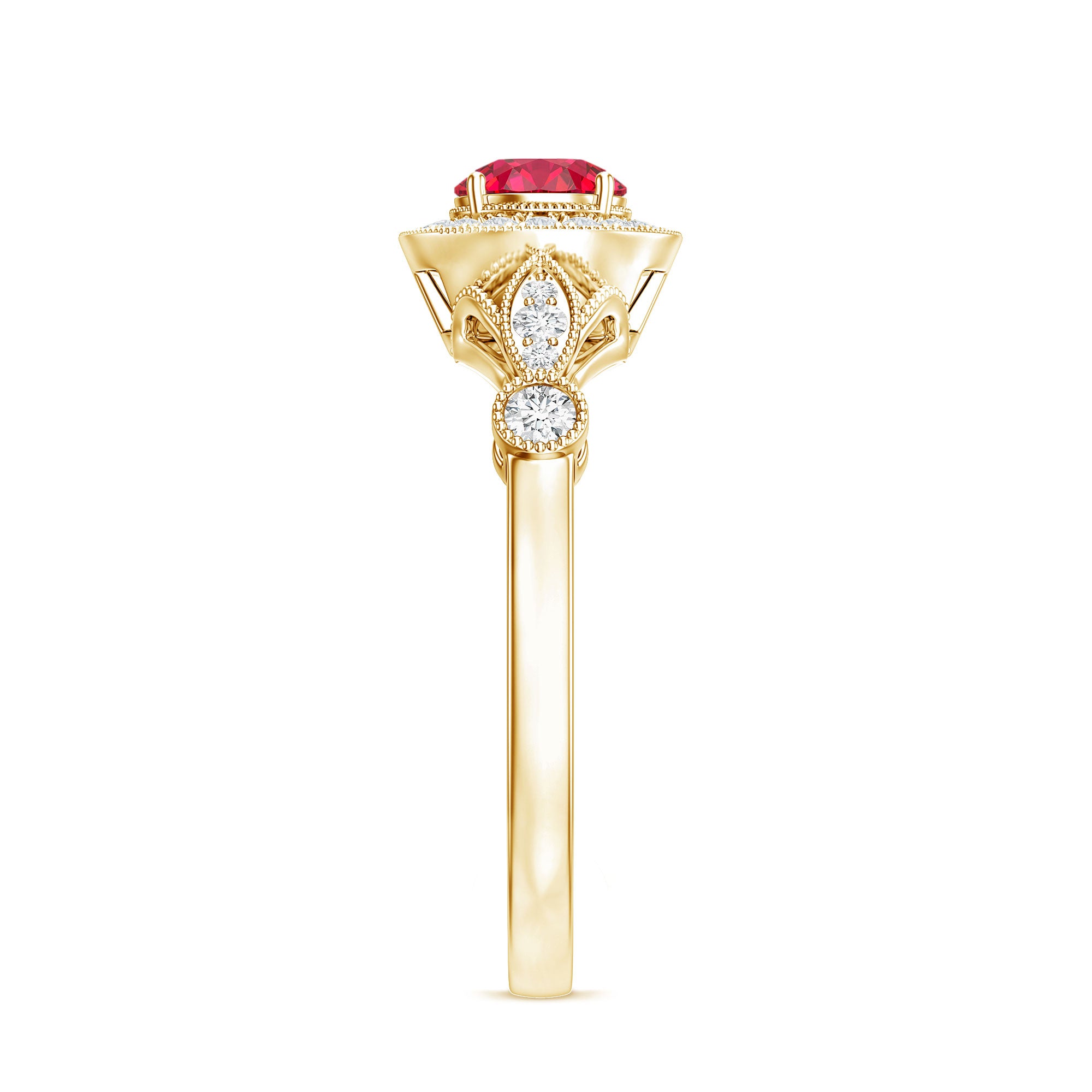 Antique Inspired Lab Created Ruby and Diamond Engagement Ring AAAA - Rosec Jewels
