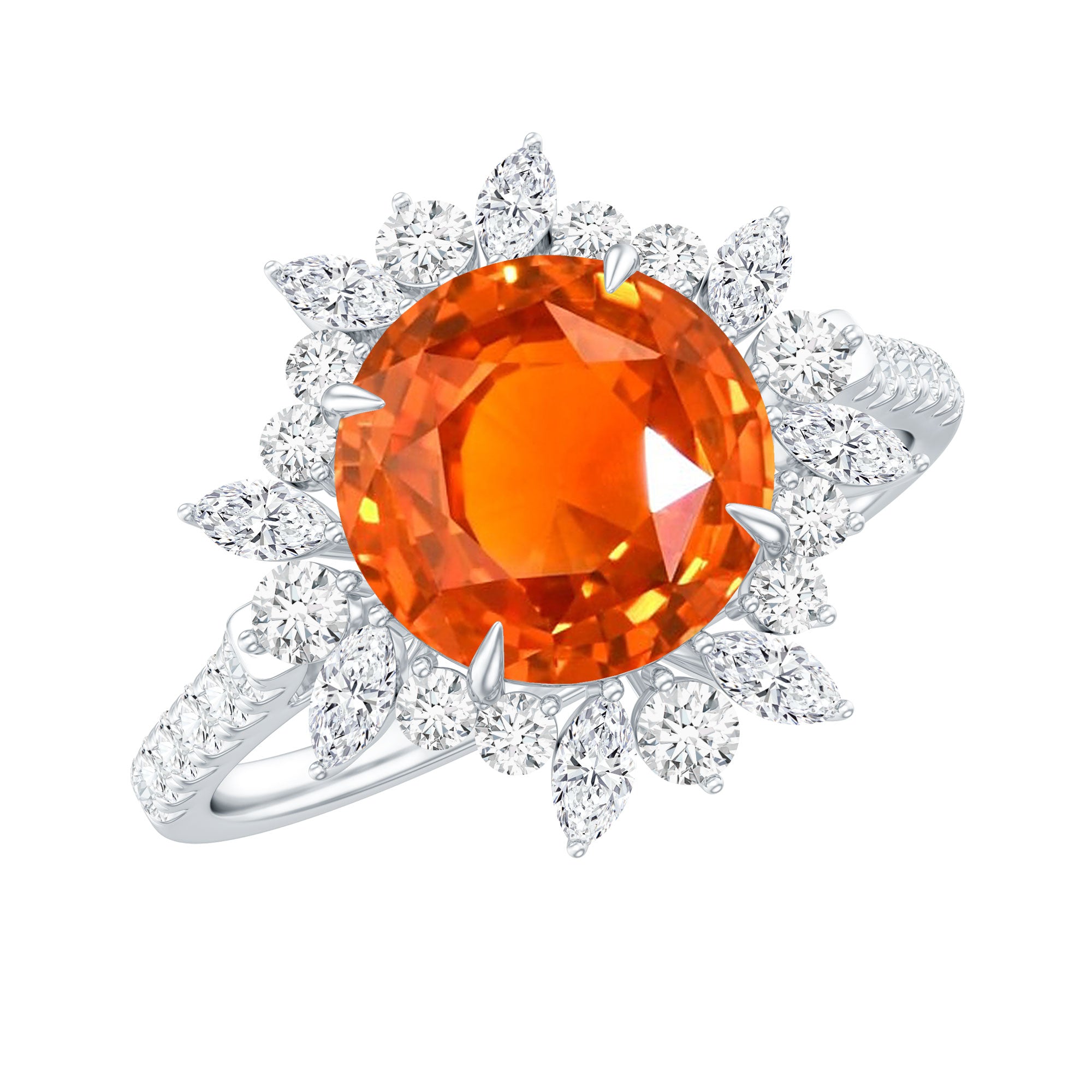 2.25 Carat Lab Grown Orange Statement Engagement Ring with Diamond Halo
