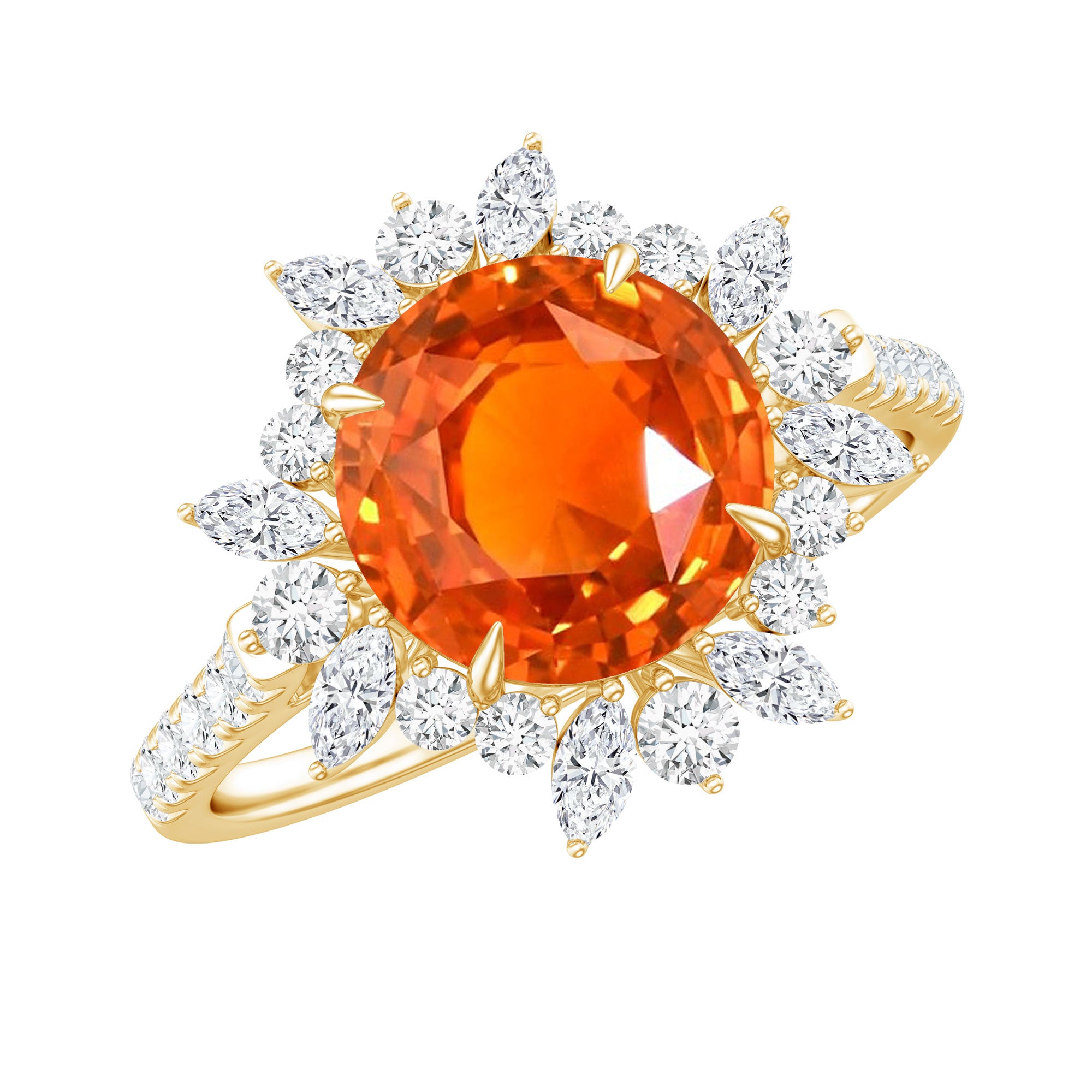 2.25 Carat Lab Grown Orange Statement Engagement Ring with Diamond Halo AAAA - Rosec Jewels