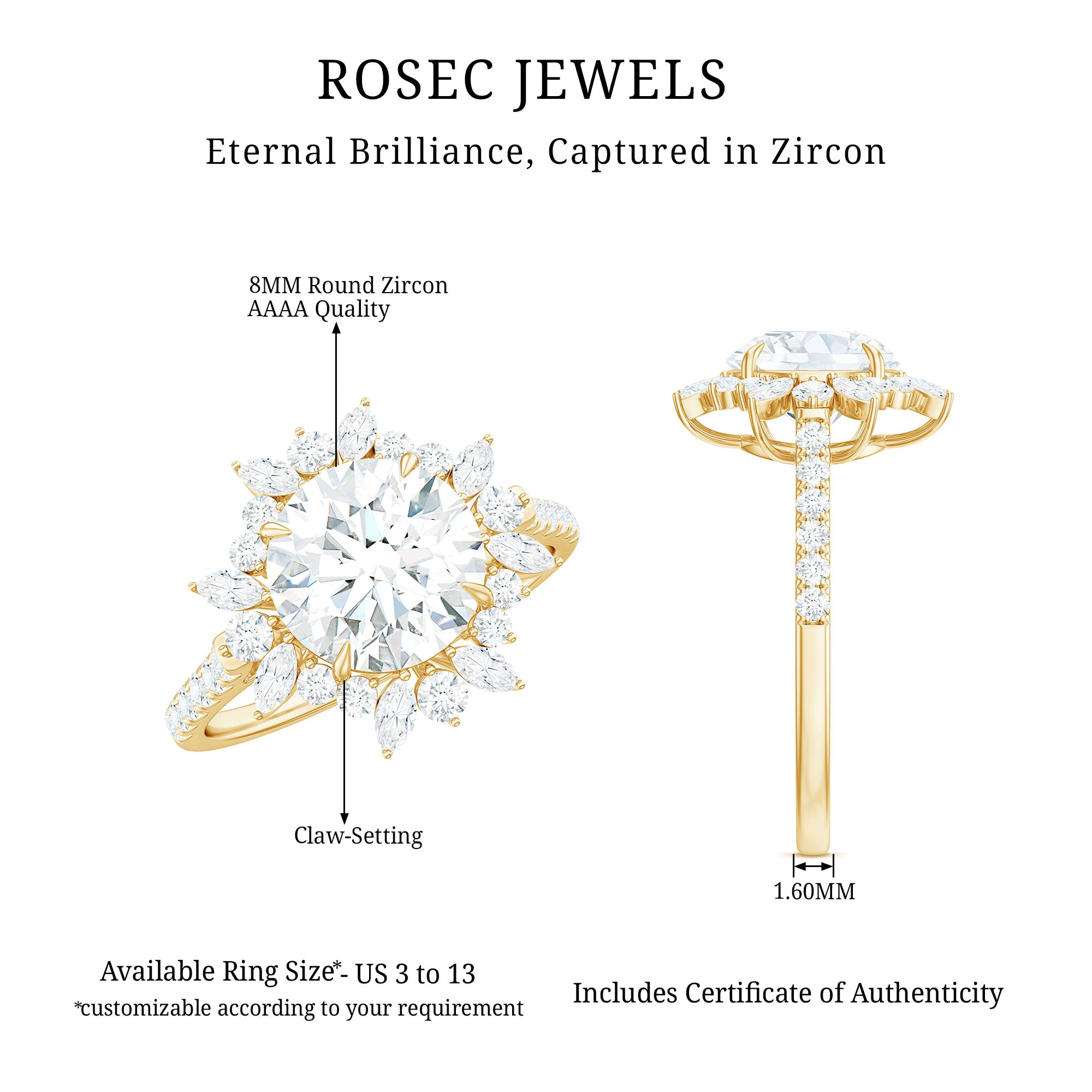 3 CT Round Zircon Floral Halo Statement Ring AAAA - Rosec Jewels