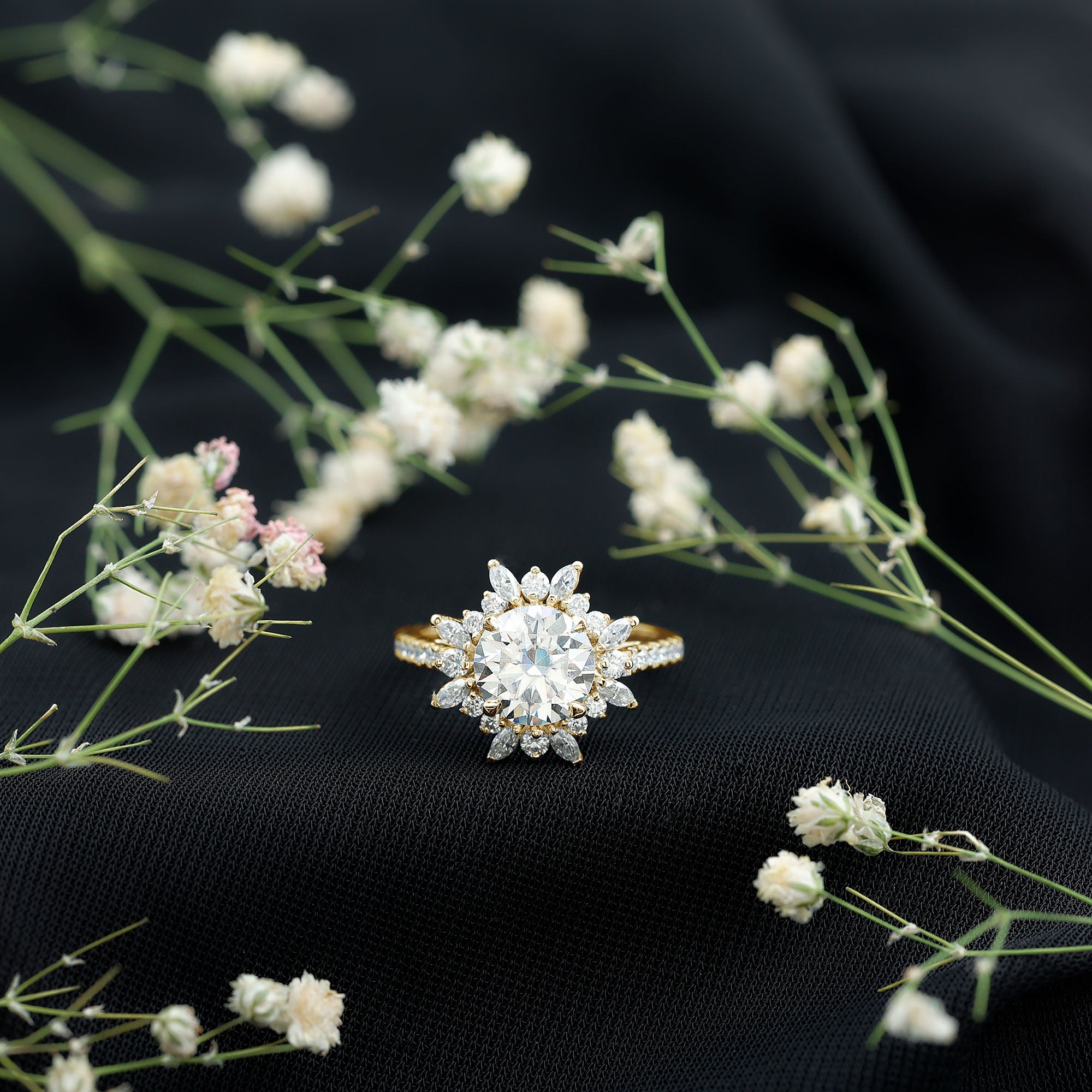 3 CT Round Zircon Floral Halo Statement Ring AAAA - Rosec Jewels