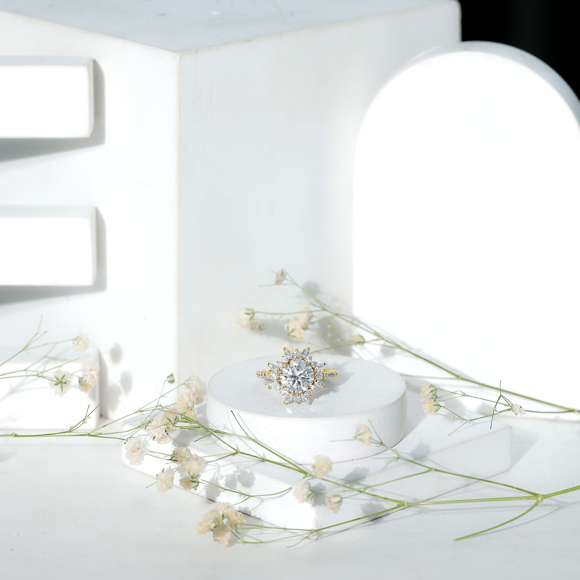 3 CT Round Zircon Floral Halo Statement Ring AAAA - Rosec Jewels