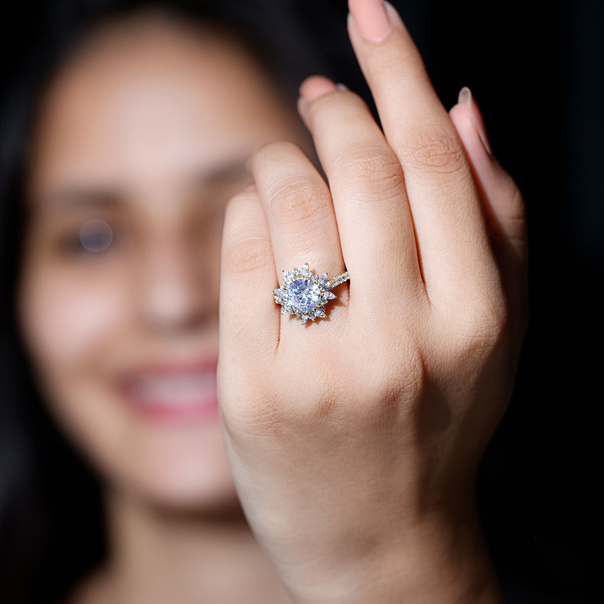 3 CT Round Zircon Floral Halo Statement Ring AAAA - Rosec Jewels