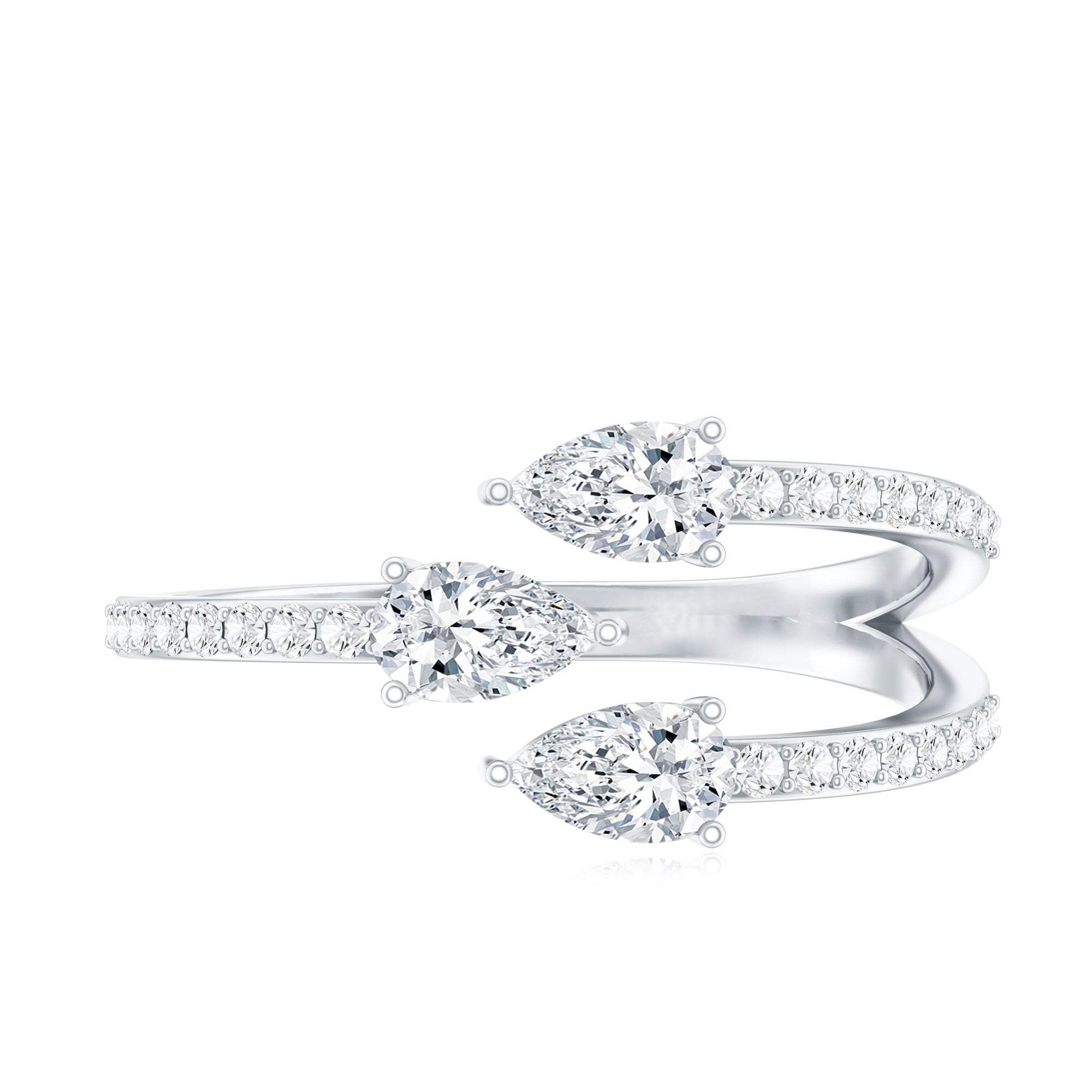 East West Style Moissanite 3 Stone Wrap Ring D-VS1 - Rosec Jewels