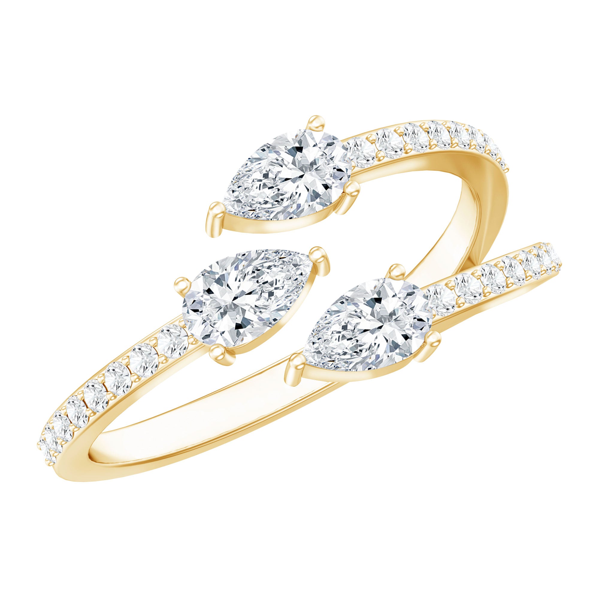 East West Style Moissanite 3 Stone Wrap Ring D-VS1 - Rosec Jewels