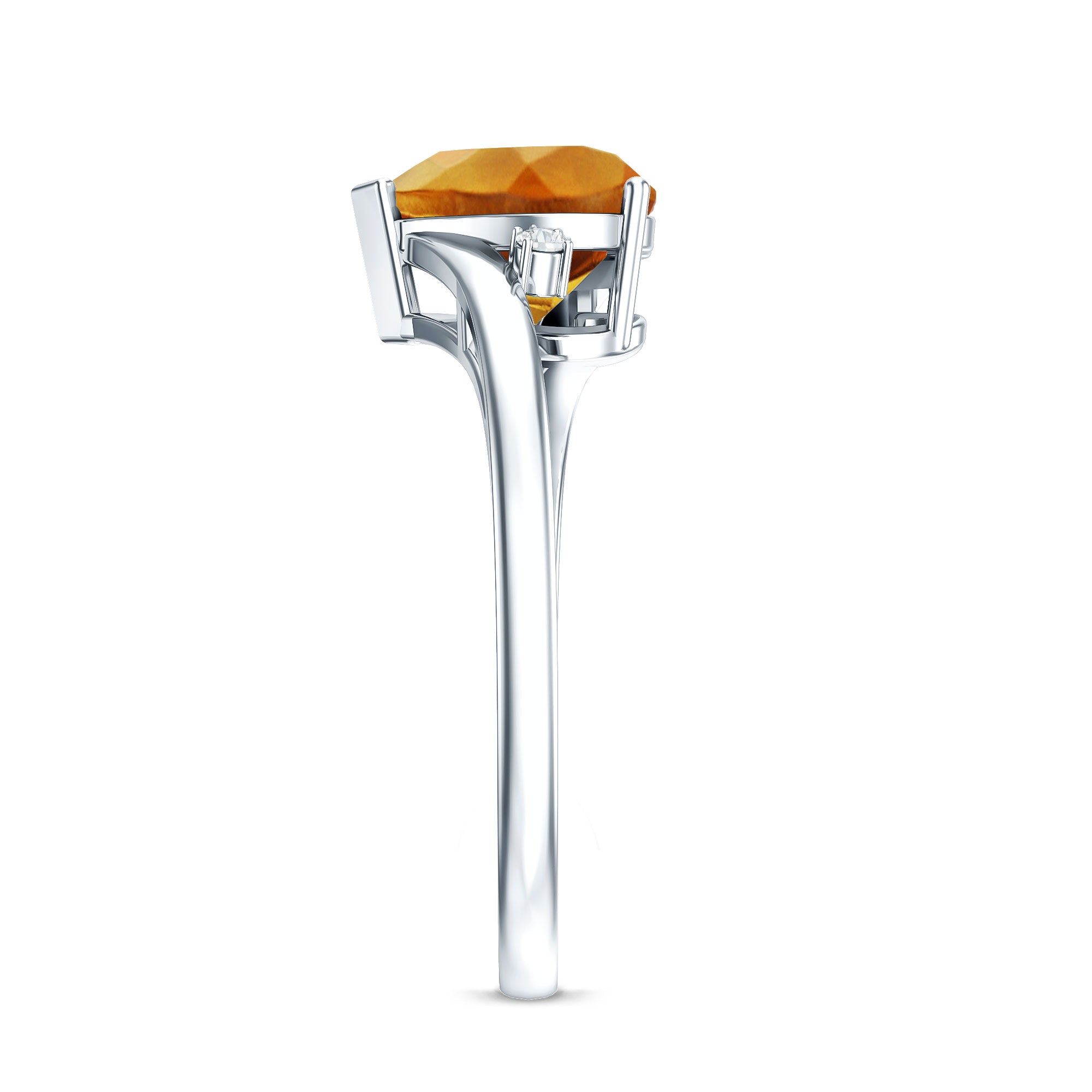 Natural 8mm Citrine Heart Engagement Ring with Diamond AAA - Rosec Jewels