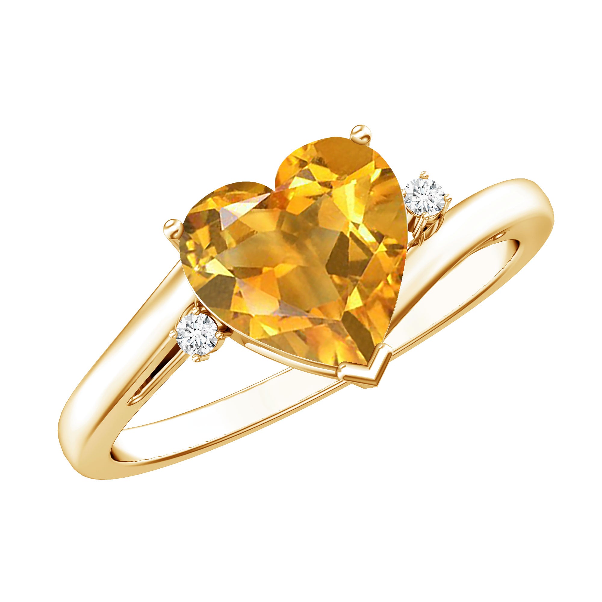 Natural 8mm Citrine Heart Engagement Ring with Diamond AAA - Rosec Jewels