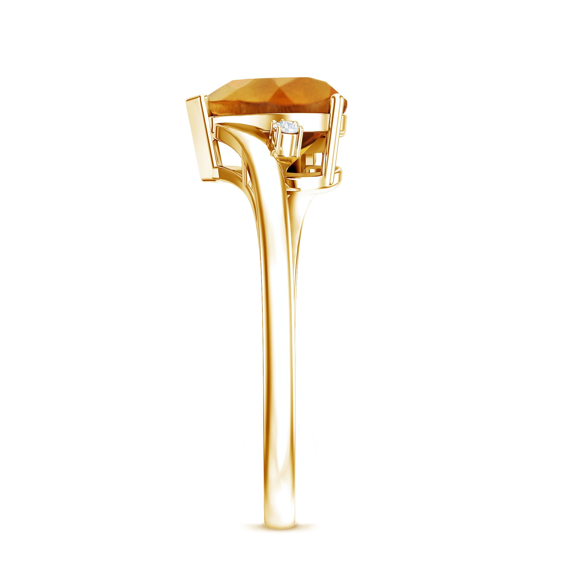 Natural 8mm Citrine Heart Engagement Ring with Diamond AAA - Rosec Jewels
