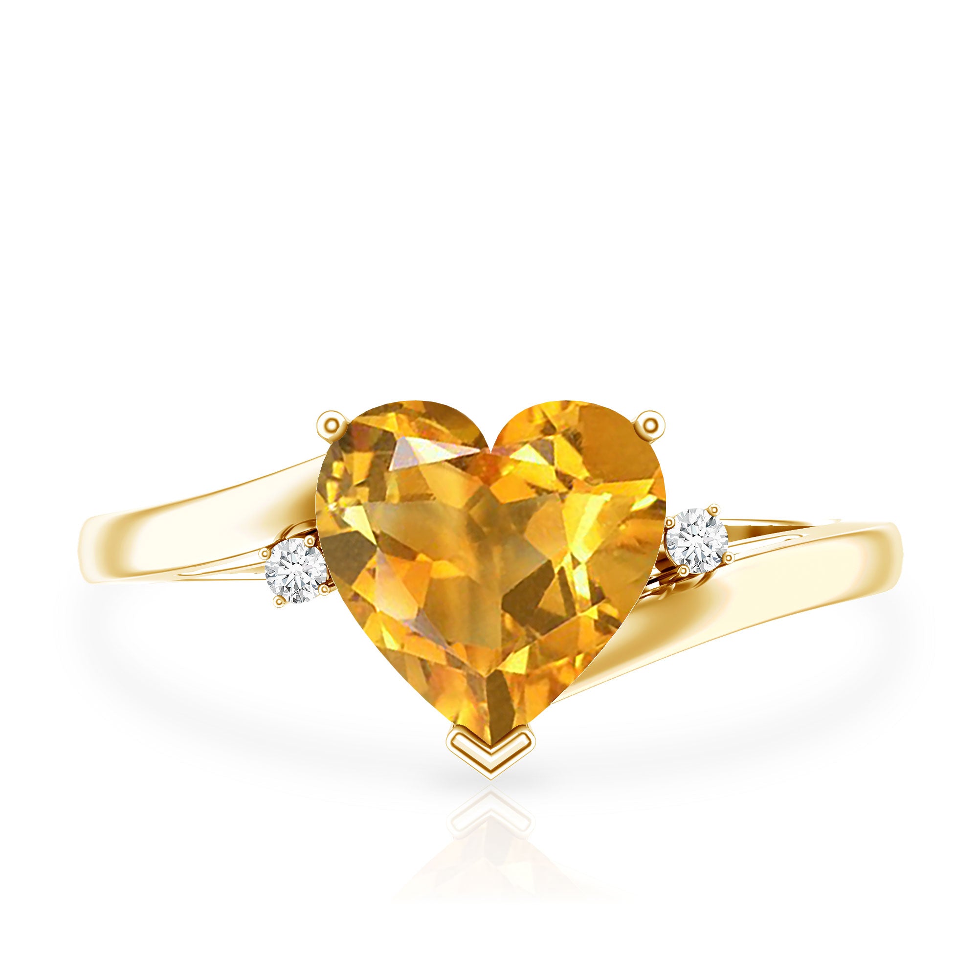 Natural 8mm Citrine Heart Engagement Ring with Diamond AAA - Rosec Jewels