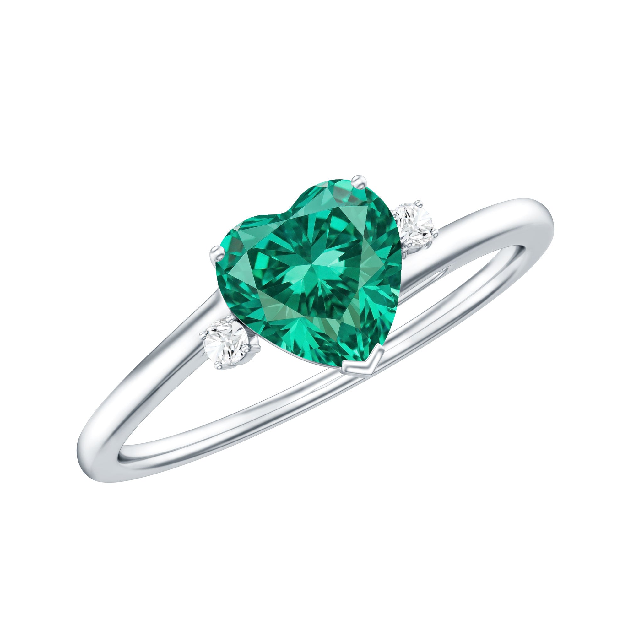 Certified Lab Grown Emerald Heart Shaped Promise Engagement Ring with Diamond AAAA - Rosec Jewels