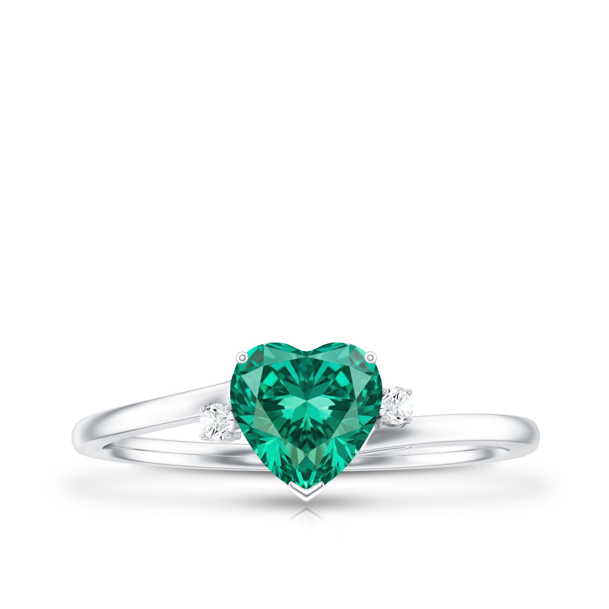 Certified Lab Grown Emerald Heart Shaped Promise Engagement Ring with Diamond AAAA - Rosec Jewels