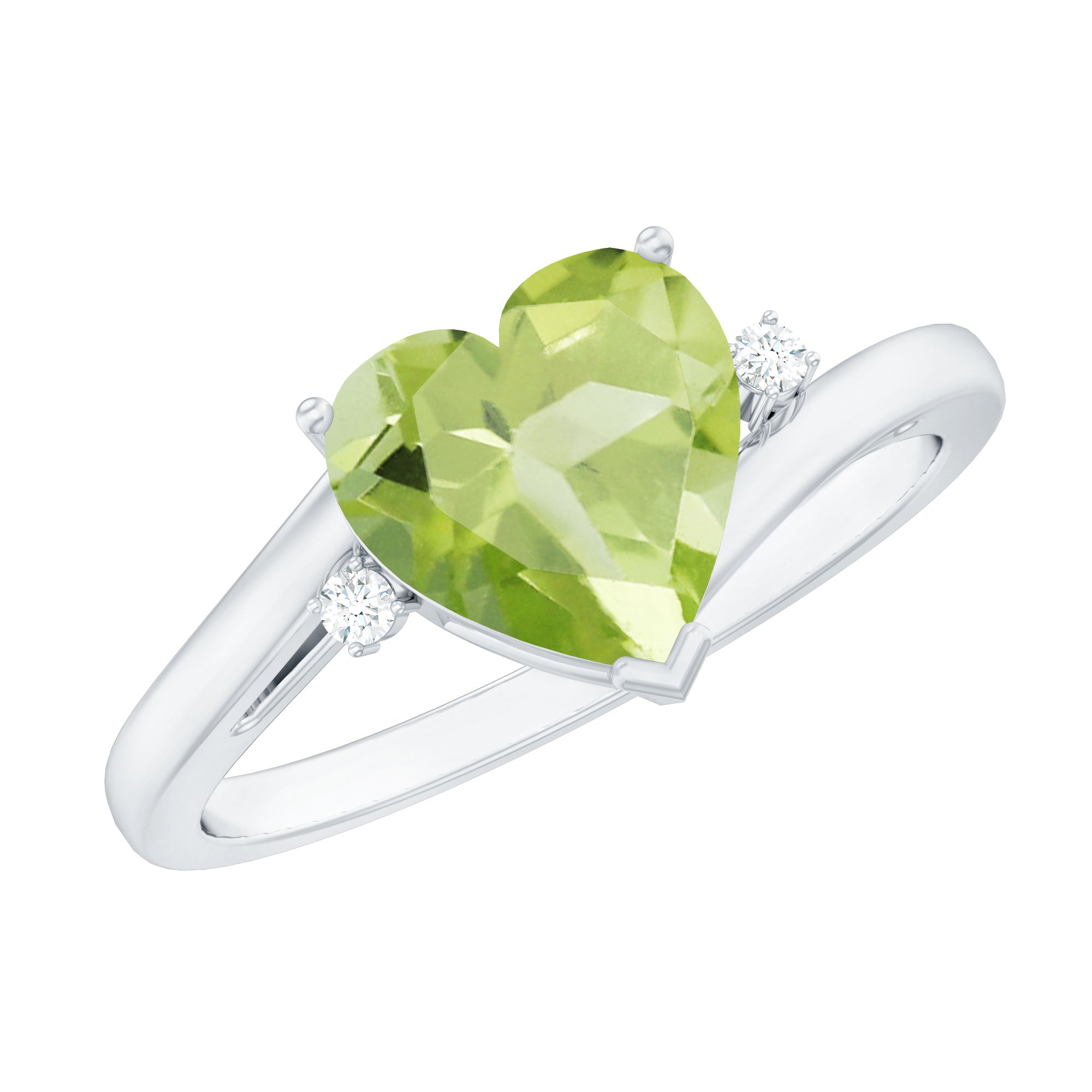 Minimal Peridot Heart Solitaire Promise Ring with Diamond