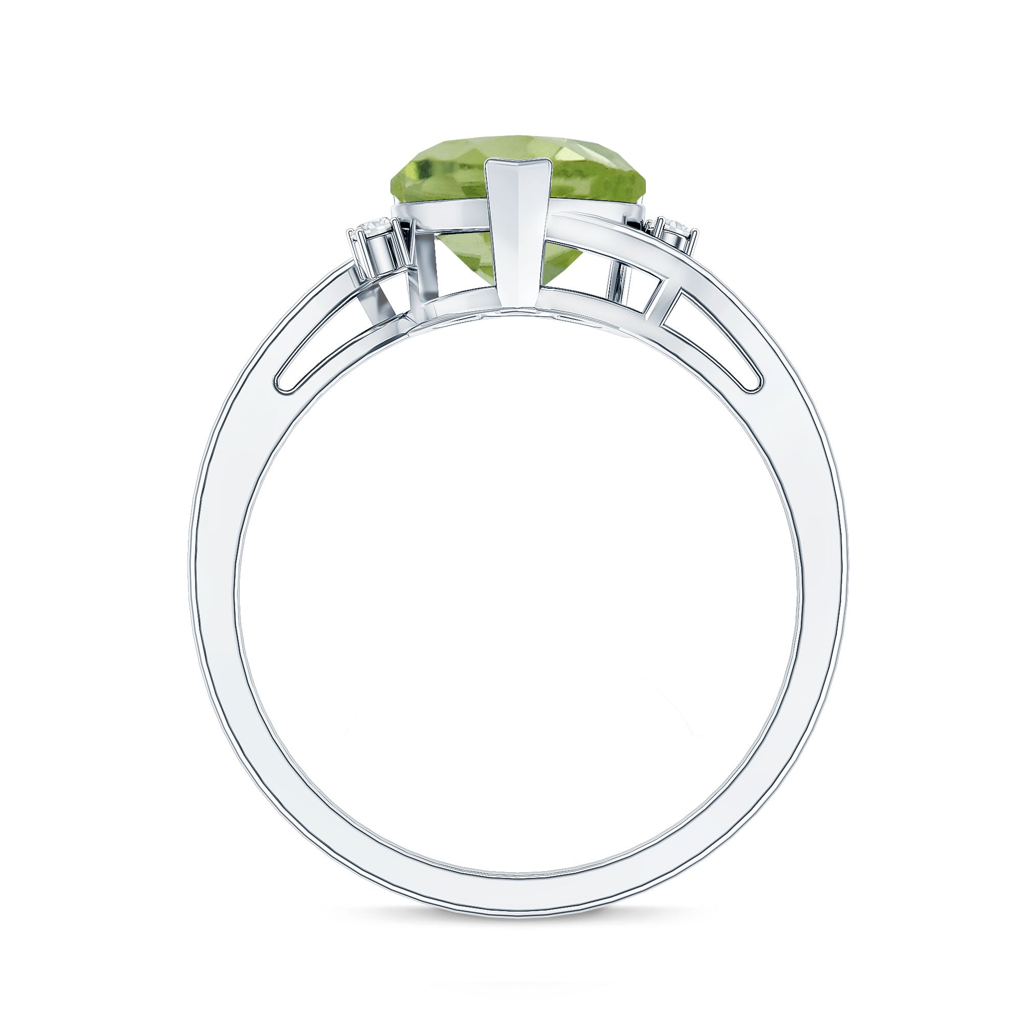 Real 2 Carat Peridot Heart Engagement Ring with Diamond AAA - Rosec Jewels