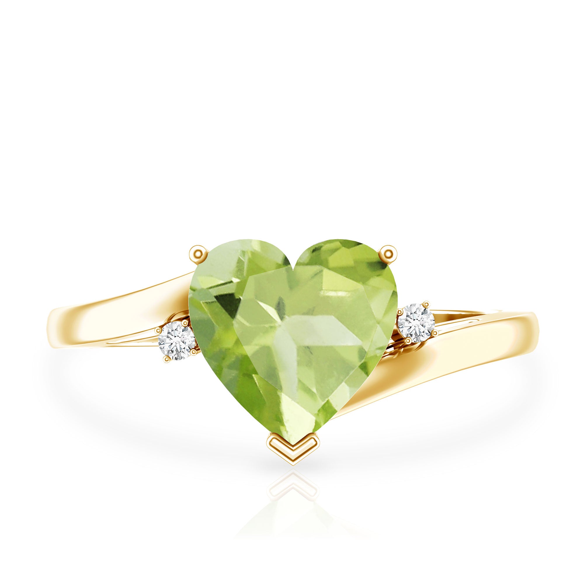 Real 2 Carat Peridot Heart Engagement Ring with Diamond AAA - Rosec Jewels