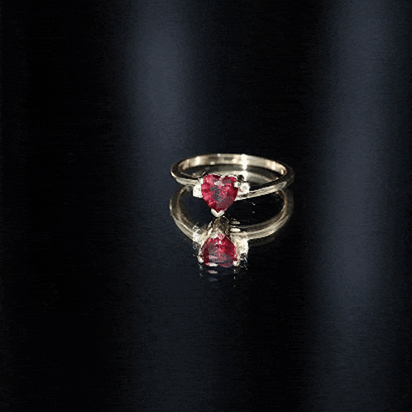 Rosec Jewels-Heart Shape Lab Grown Ruby Solitaire Promise Ring with Diamond