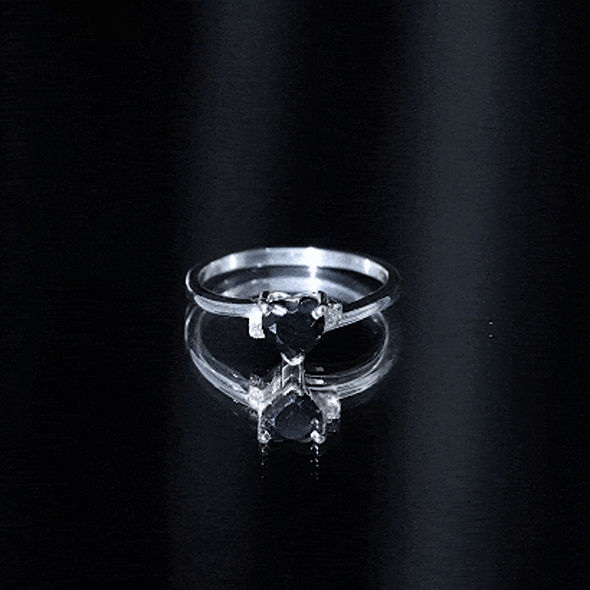 Heart Shaped Black Onyx Engagement Ring with Diamonds AAA - Rosec Jewels