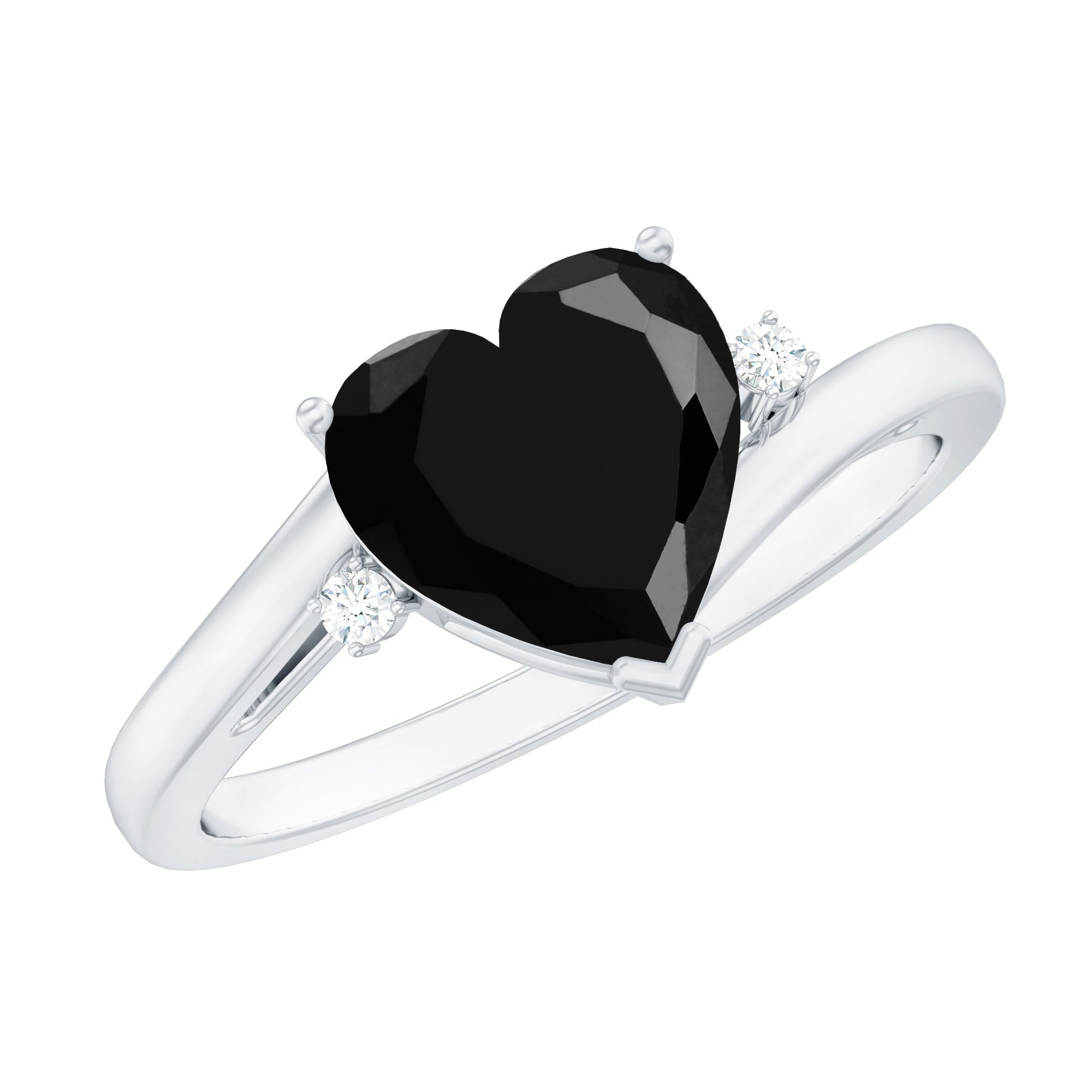 Heart Shape Black Spinel Solitaire Promise Ring with Diamond