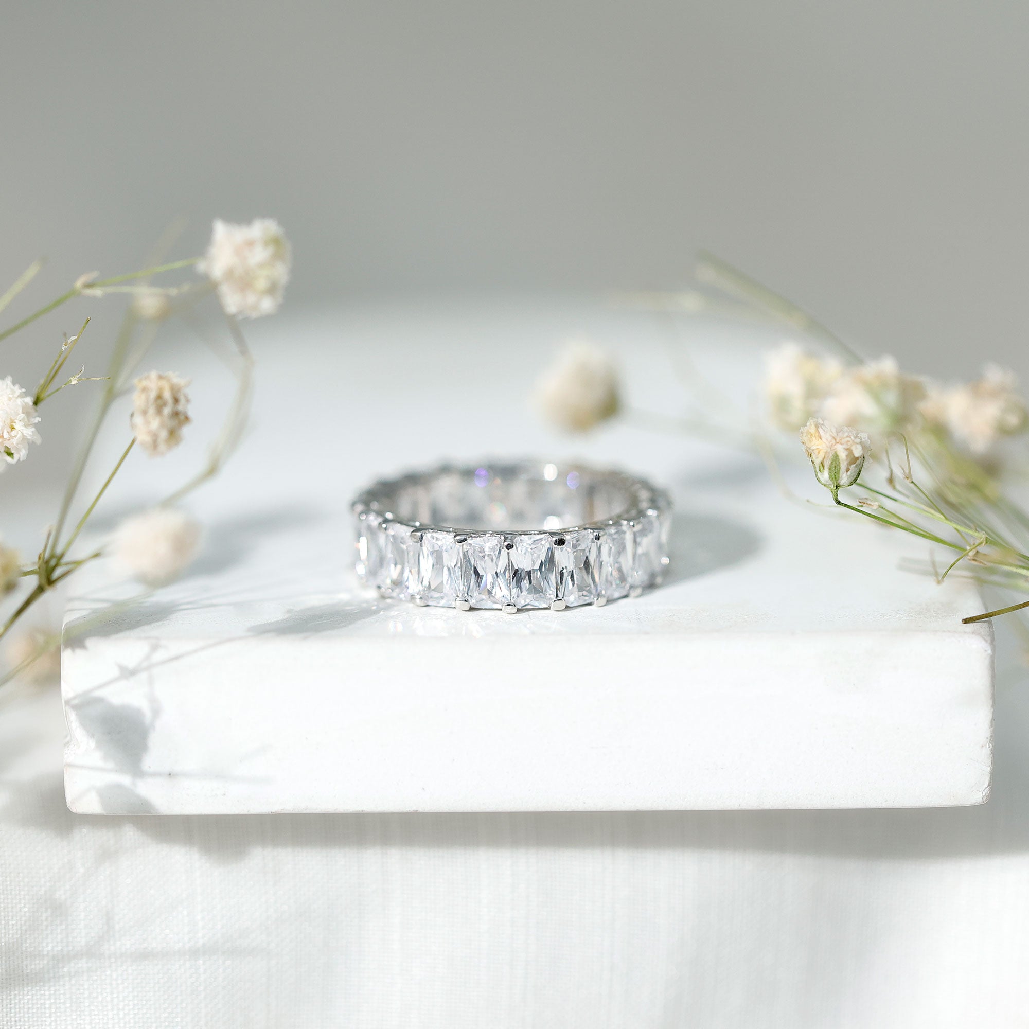 Emerald Cut Zircon Full Eternity Band Ring AAAA - Rosec Jewels