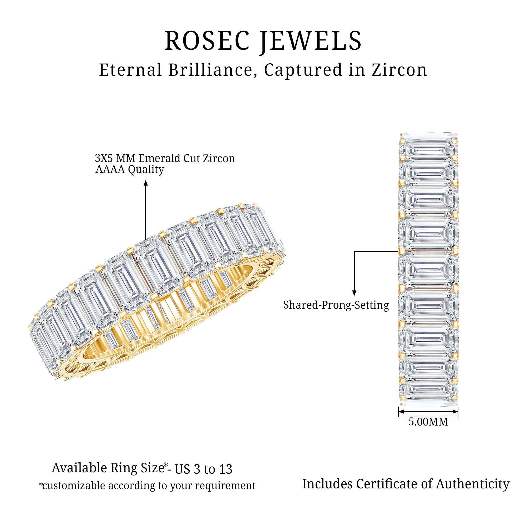 Emerald Cut Zircon Full Eternity Band Ring AAAA - Rosec Jewels