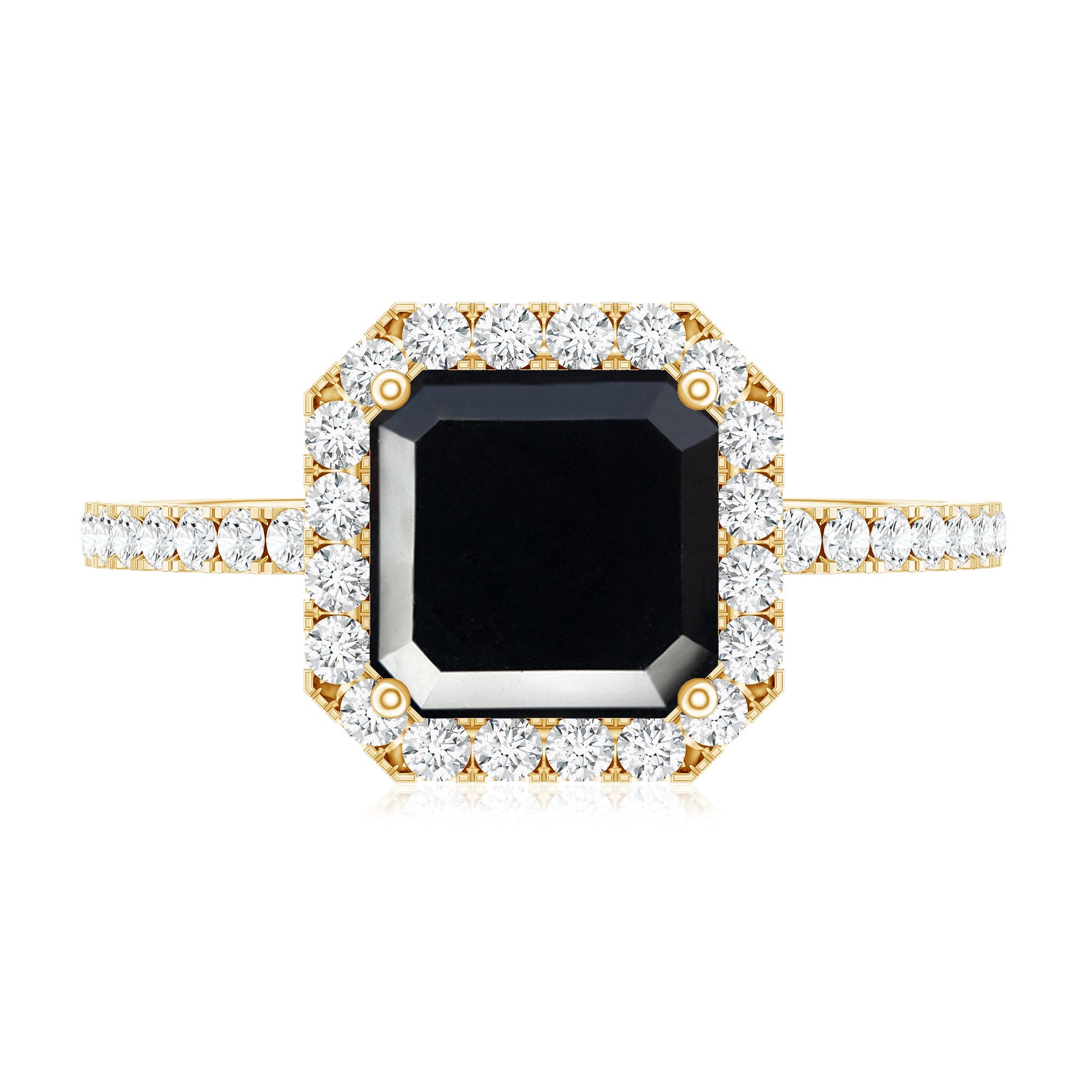 Certified Asscher Cut Black Onyx and Diamond Engagement Ring AAA - Rosec Jewels