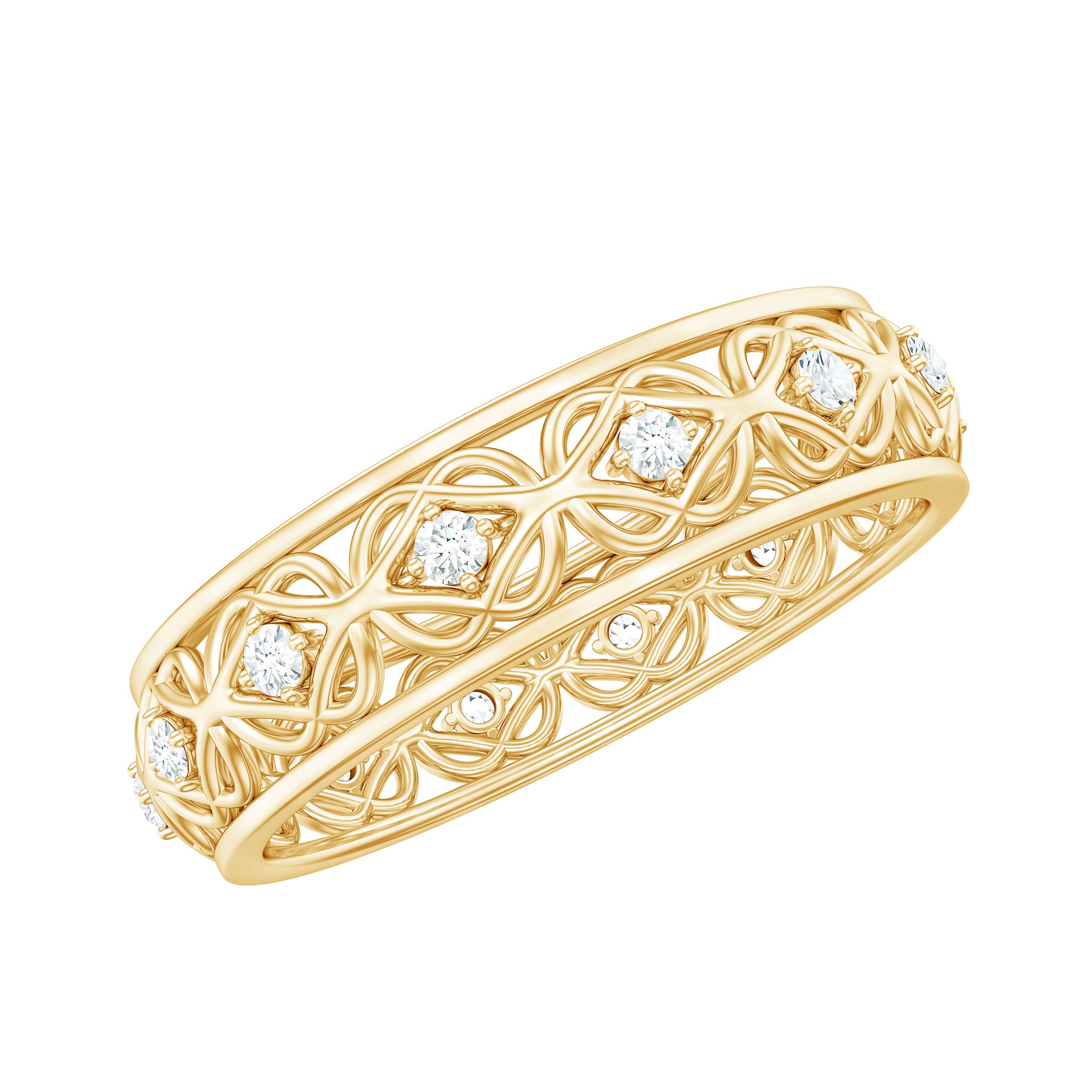 Vintage Inspired Zircon Celtic Knot Full Eternity Band Ring in Gold AAAA - Rosec Jewels