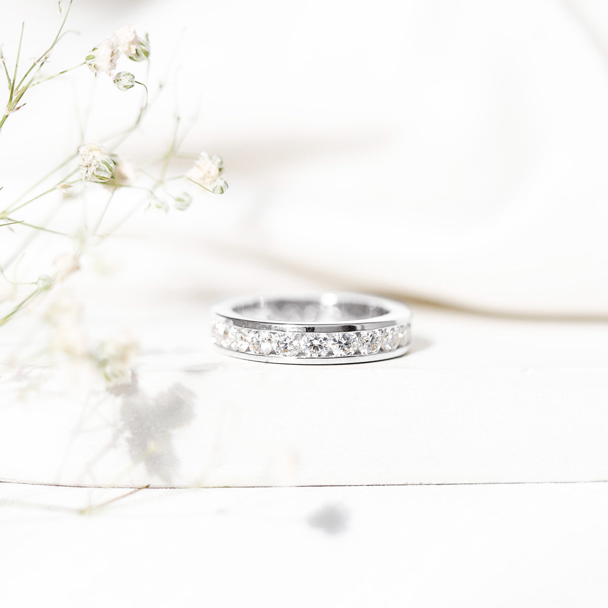 Channel Set Round Moissanite Full Eternity Band Ring D-VS1 - Rosec Jewels