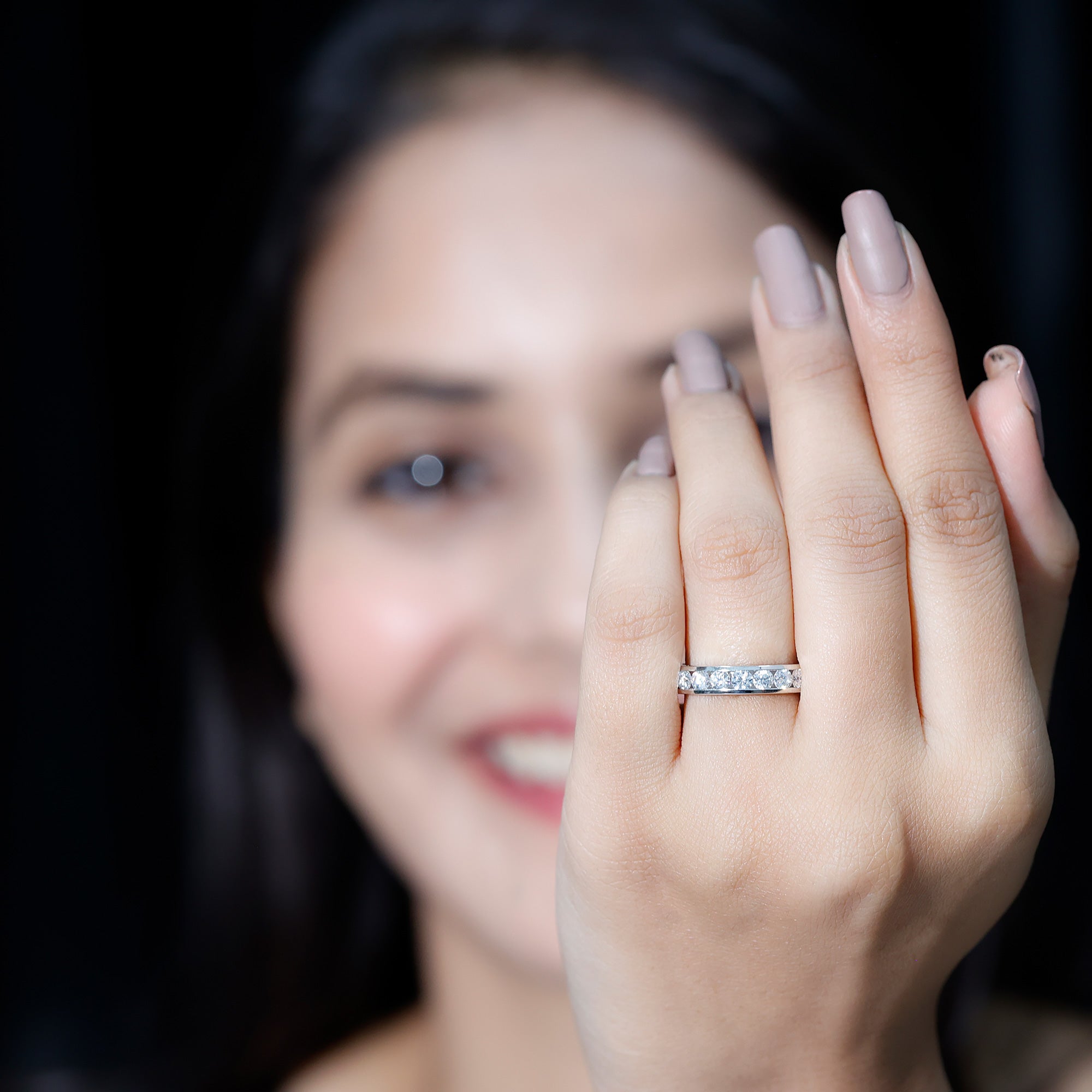 Channel Set Round Moissanite Full Eternity Band Ring D-VS1 - Rosec Jewels