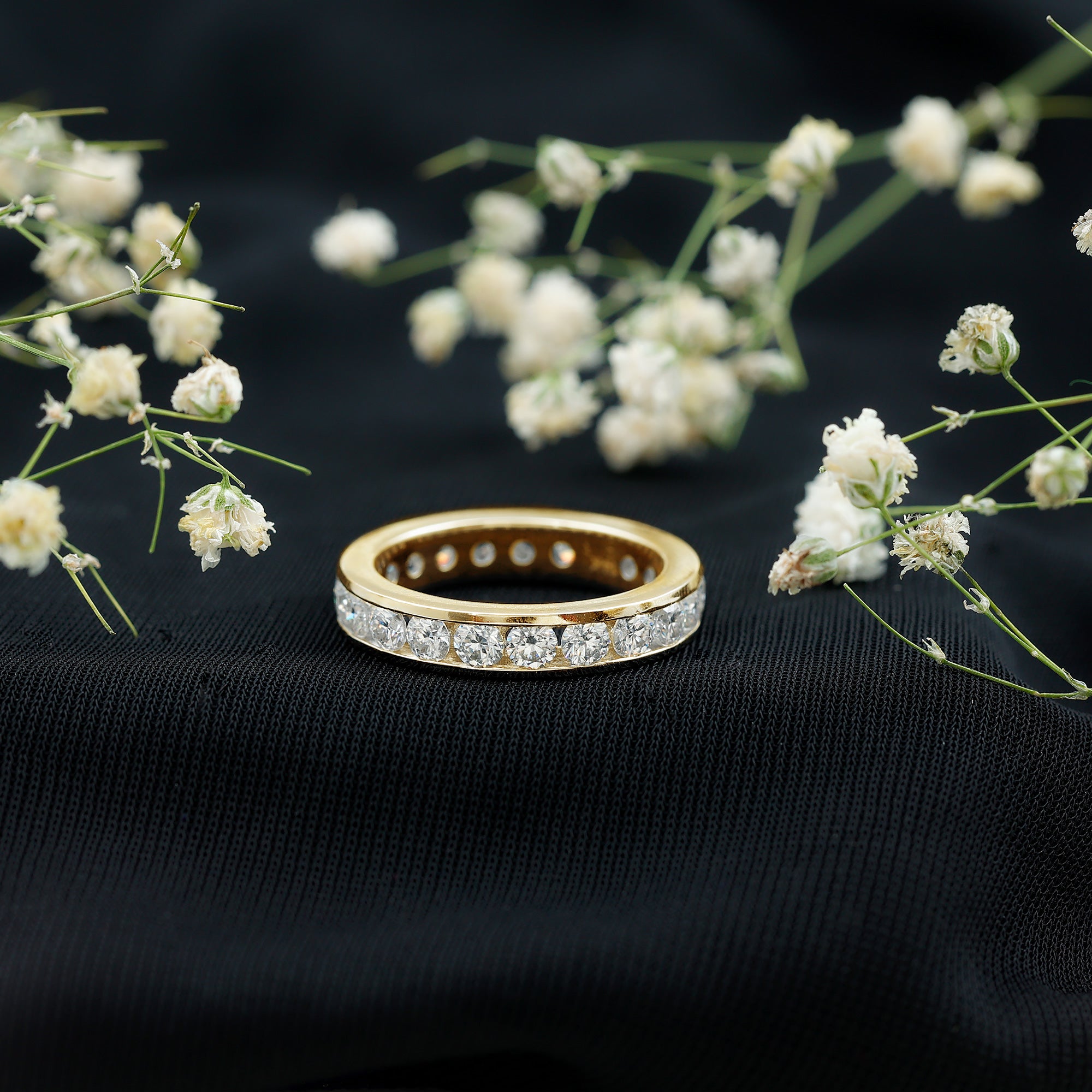 Channel Set Round Moissanite Full Eternity Band Ring D-VS1 - Rosec Jewels