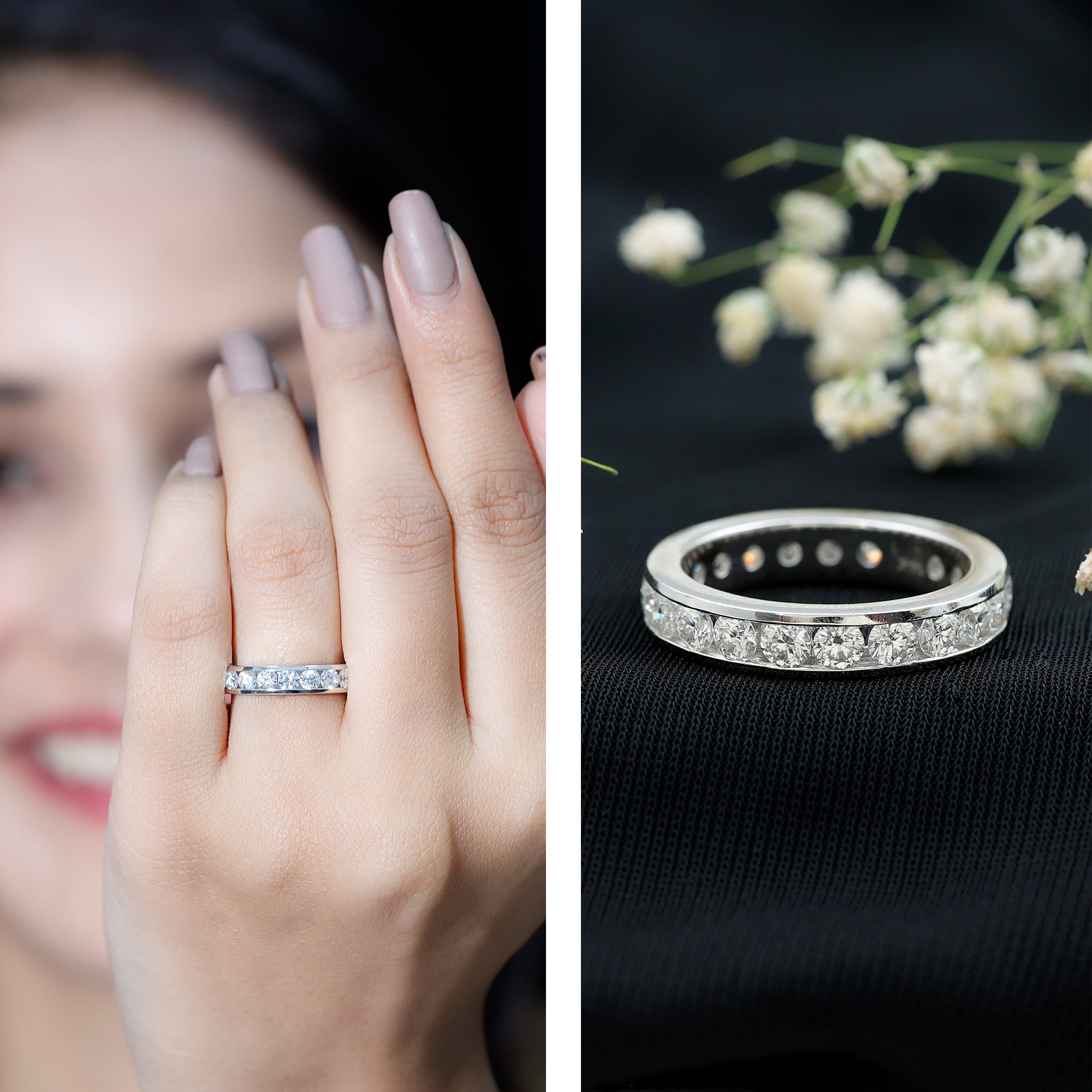 Channel Set Round Cubic Zirconia Full Eternity Band Ring AAAA - Rosec Jewels