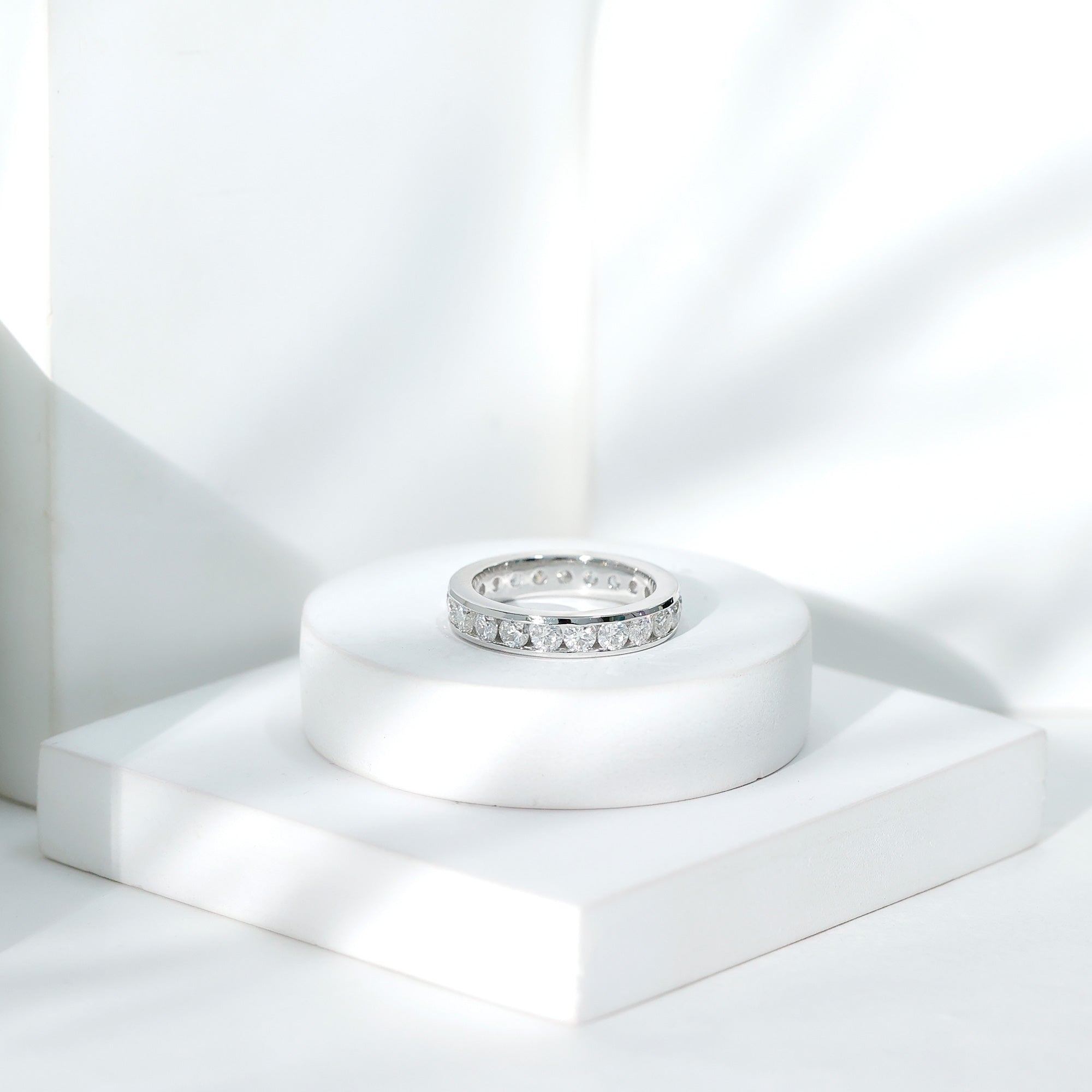 Channel Set Round Cubic Zirconia Full Eternity Band Ring AAAA - Rosec Jewels
