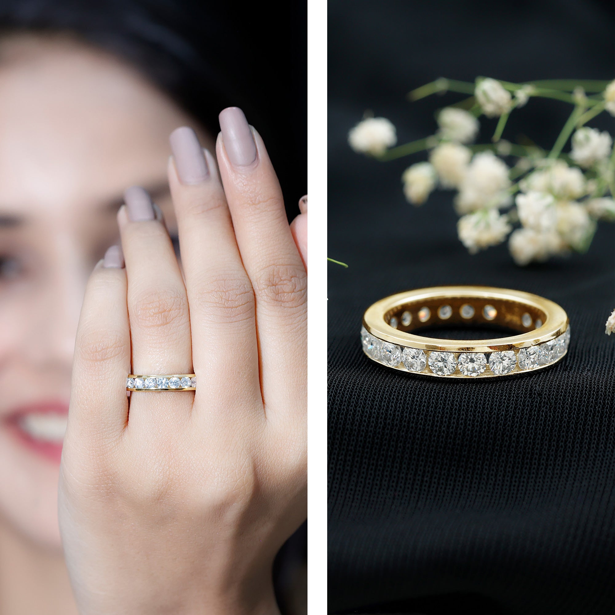 Channel Set Round Cubic Zirconia Full Eternity Band Ring AAAA - Rosec Jewels