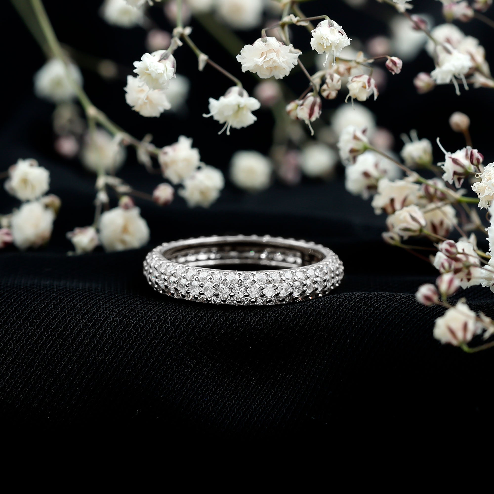 3 Carat Certified Simulated Diamond Three Row Wedding Band AAAA - Rosec Jewels