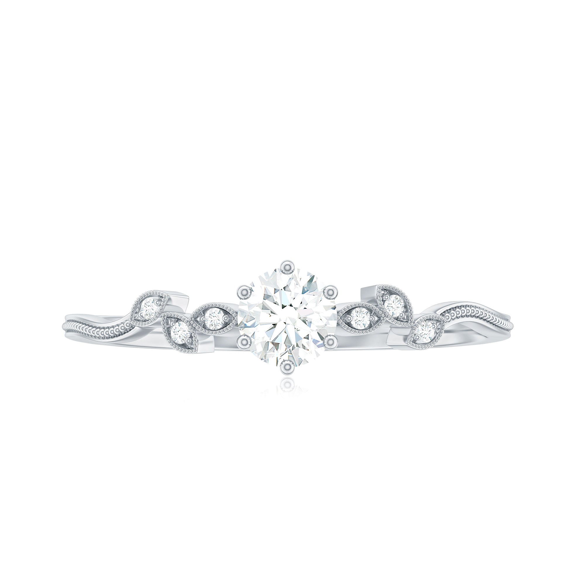 Rosec Jewels-Minimalist Moissanite Leaf Promise Ring with Beaded Detail