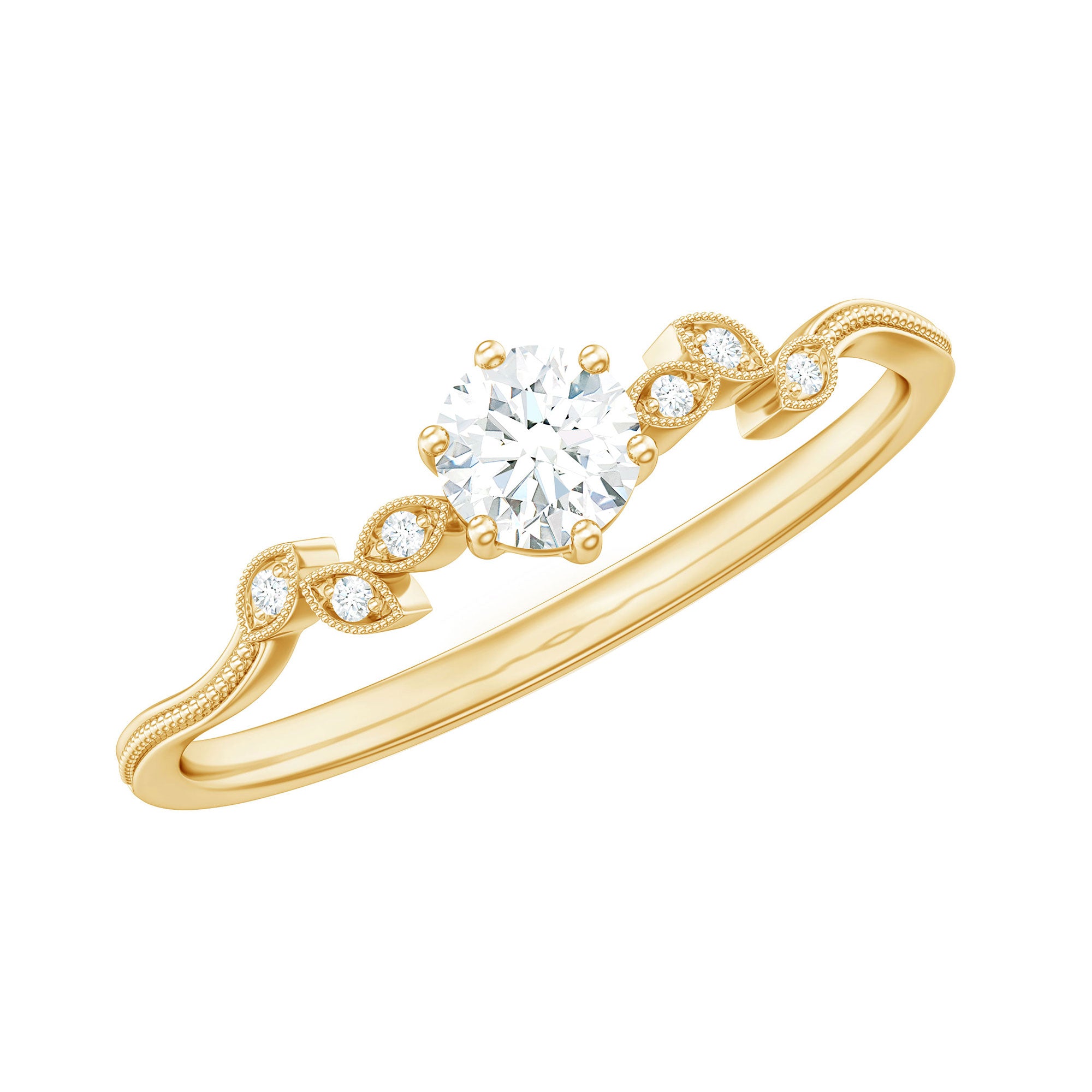 Rosec Jewels-Minimalist Moissanite Leaf Promise Ring with Beaded Detail