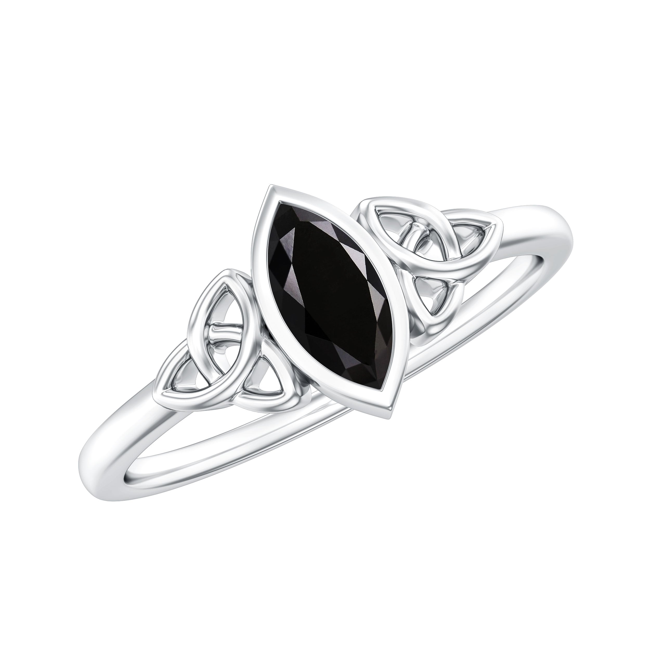 Marquise Shape Black Spinel Solitaire Promise Ring AAA - Rosec Jewels